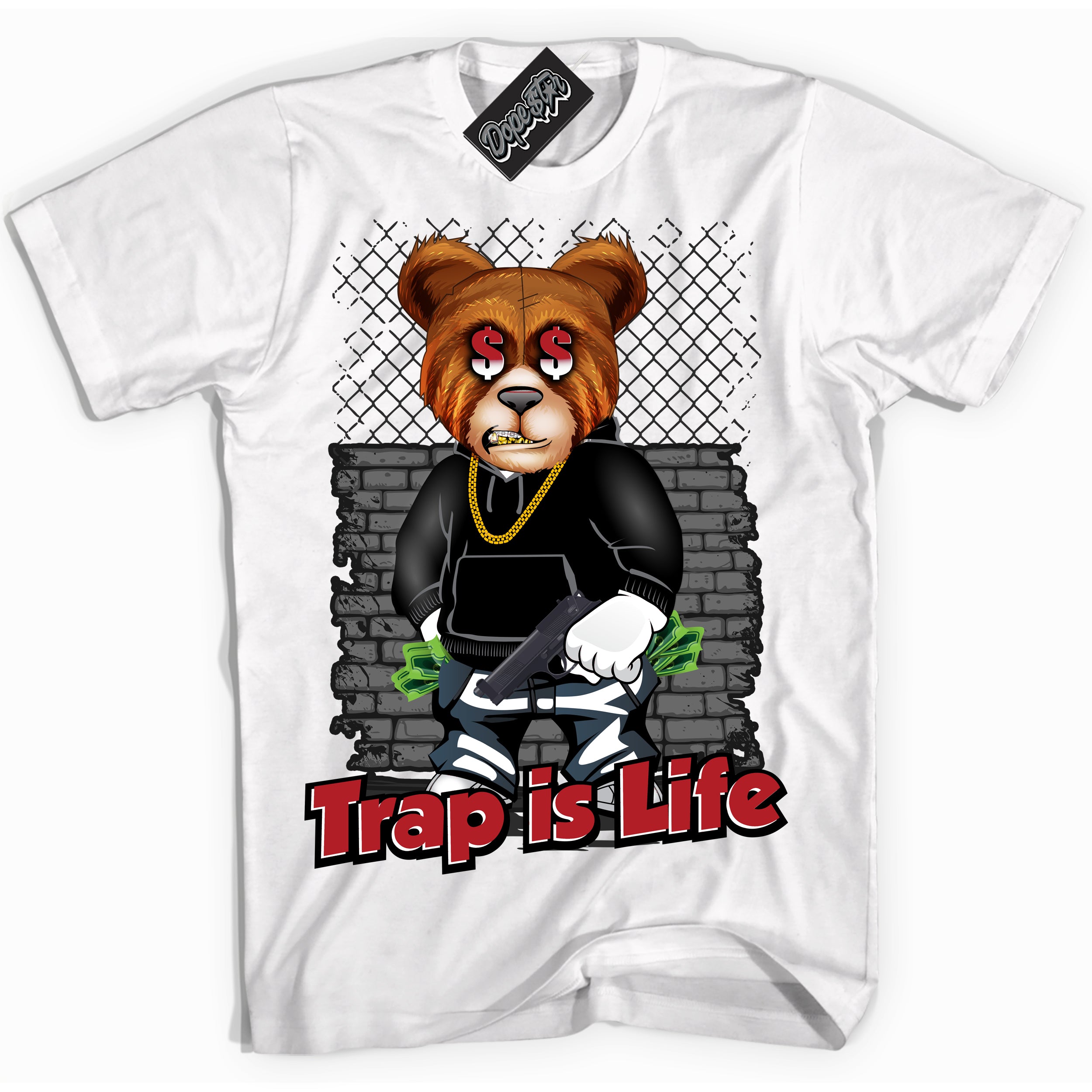 Cool White Shirt with “ Trap Is Life” design that perfectly matches Pro J Pack Chicago Dunks.
