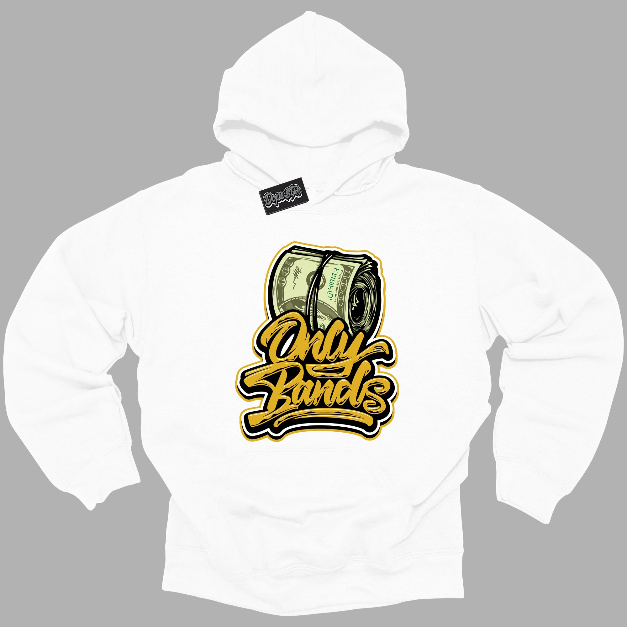 Cool White Hoodie with “ Only Bands ”  design that Perfectly Matches Yellow Ochre 6s Sneakers.