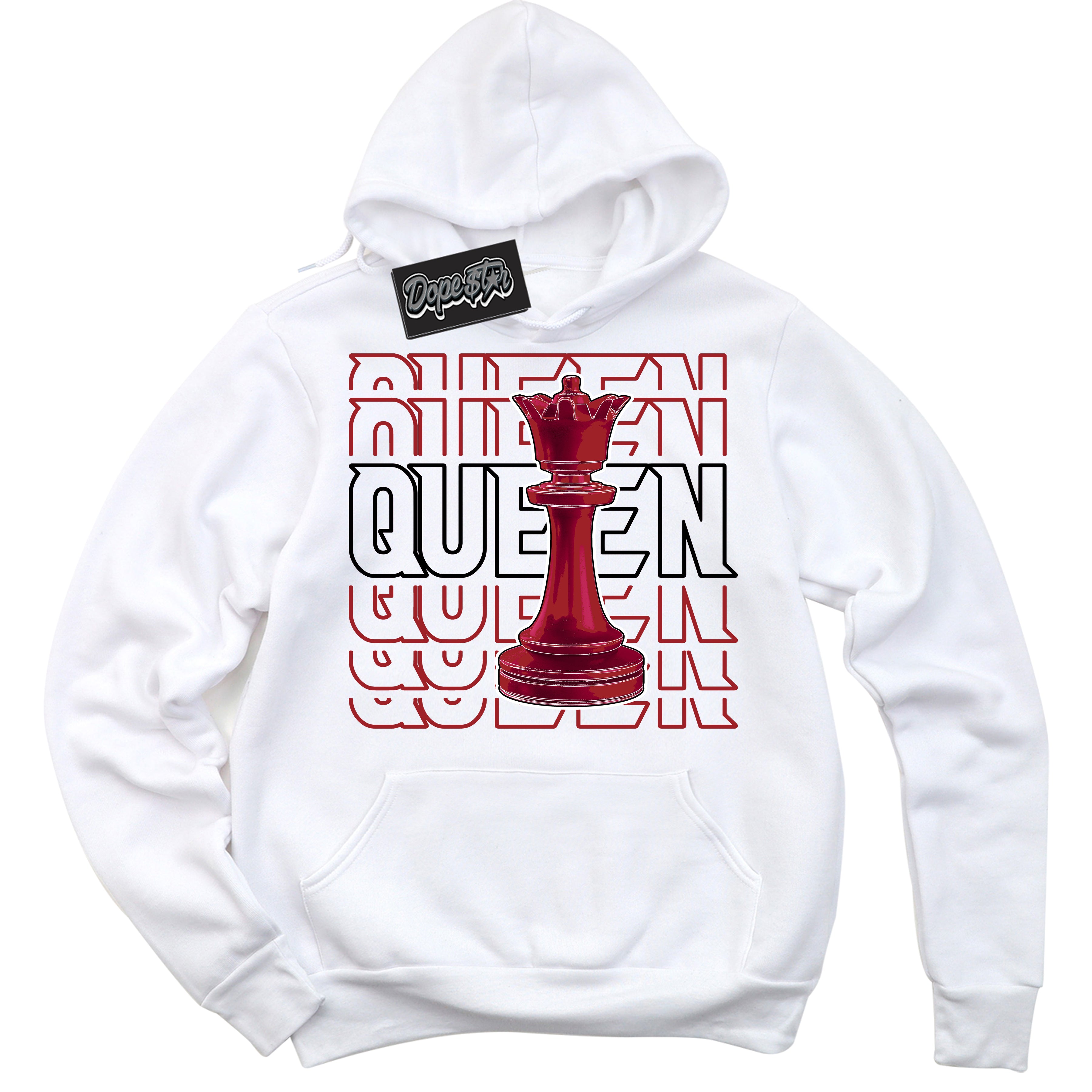 Cool White Hoodie With “ Queen Chess “ Design That Perfectly Matches Lost And Found 1s Sneakers.