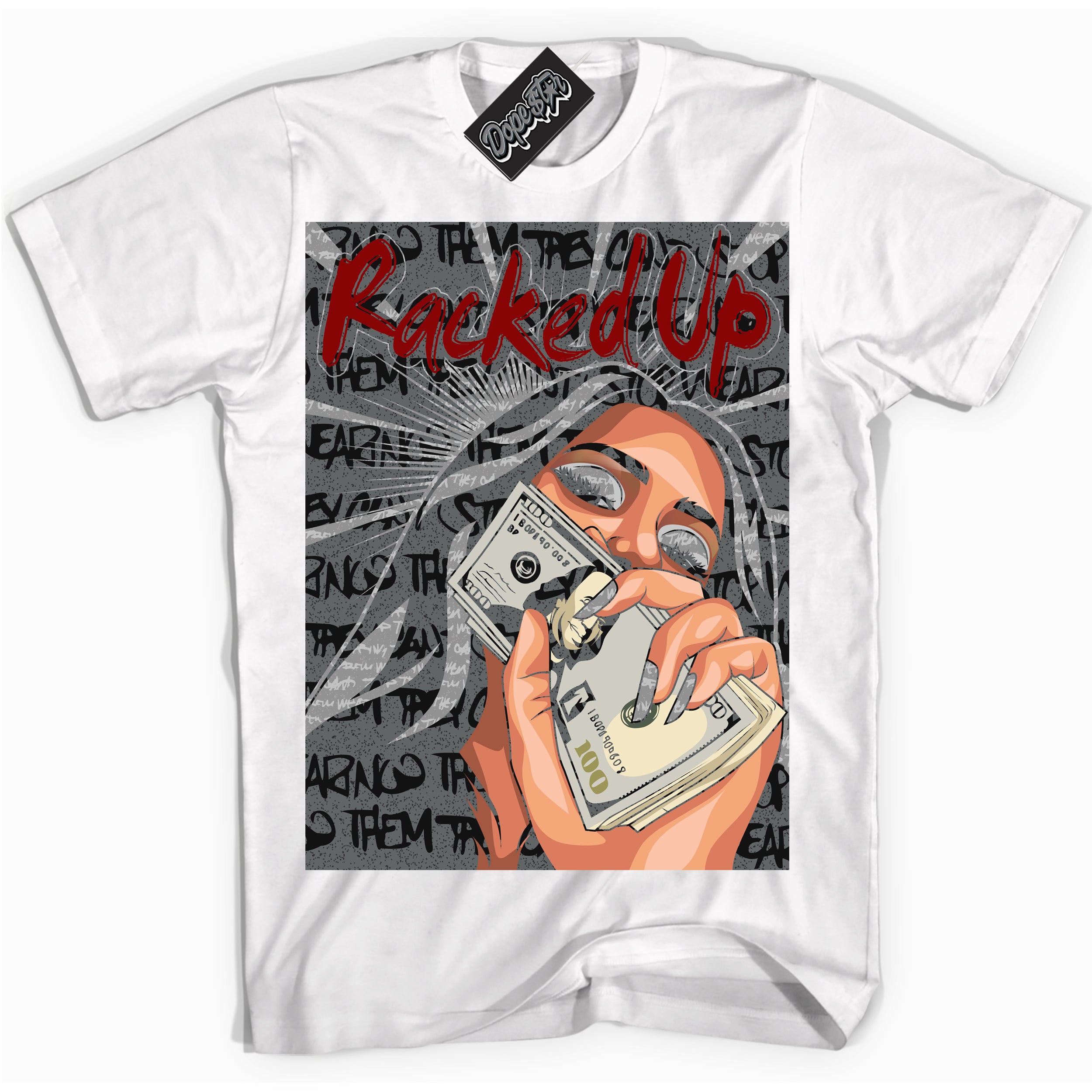 Cool White Shirt with “ Racked Up ” design that perfectly matches Rebellionaire 1s Sneakers.