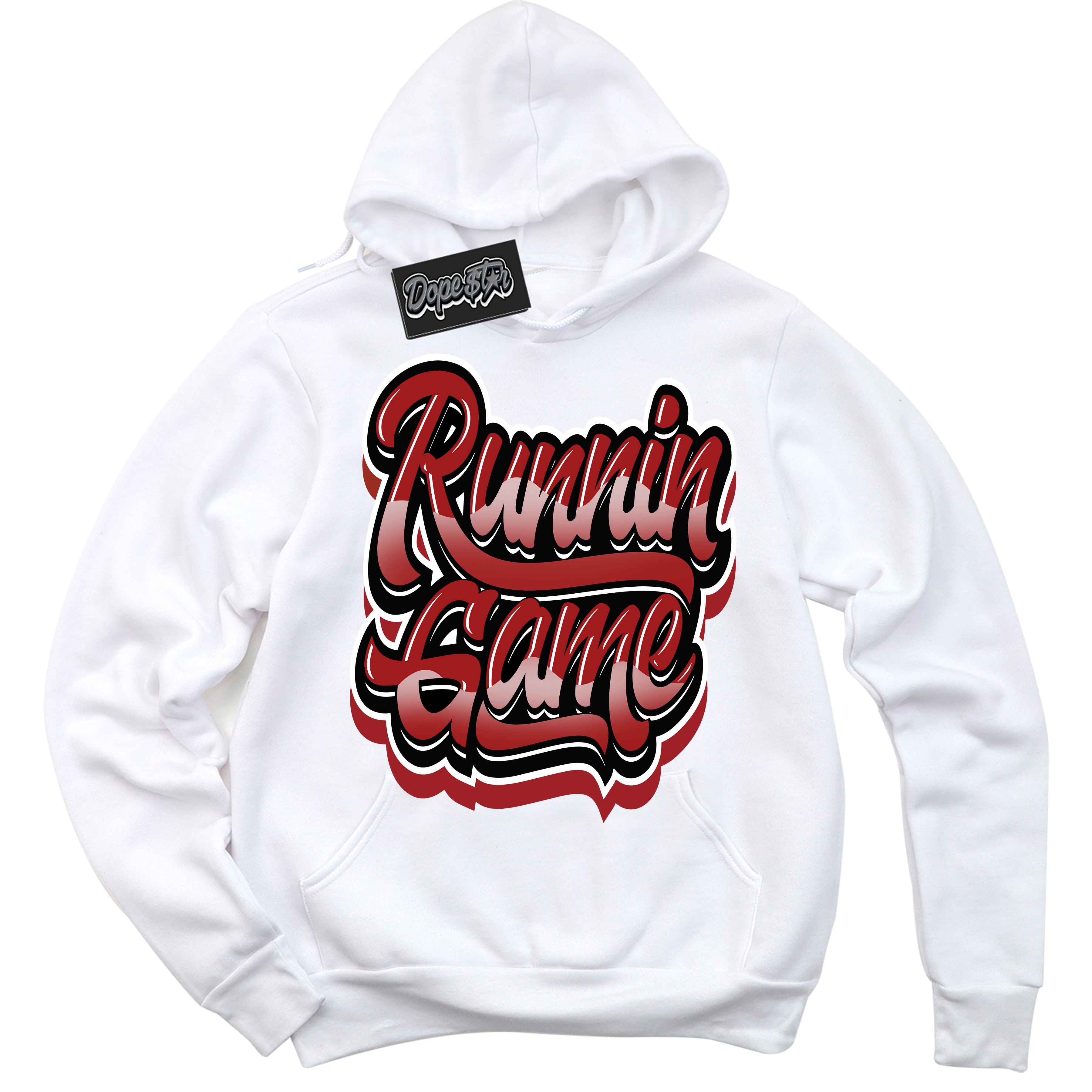 Cool White Hoodie With “ Running Game “ Design That Perfectly Matches Lost And Found 1s Sneakers.