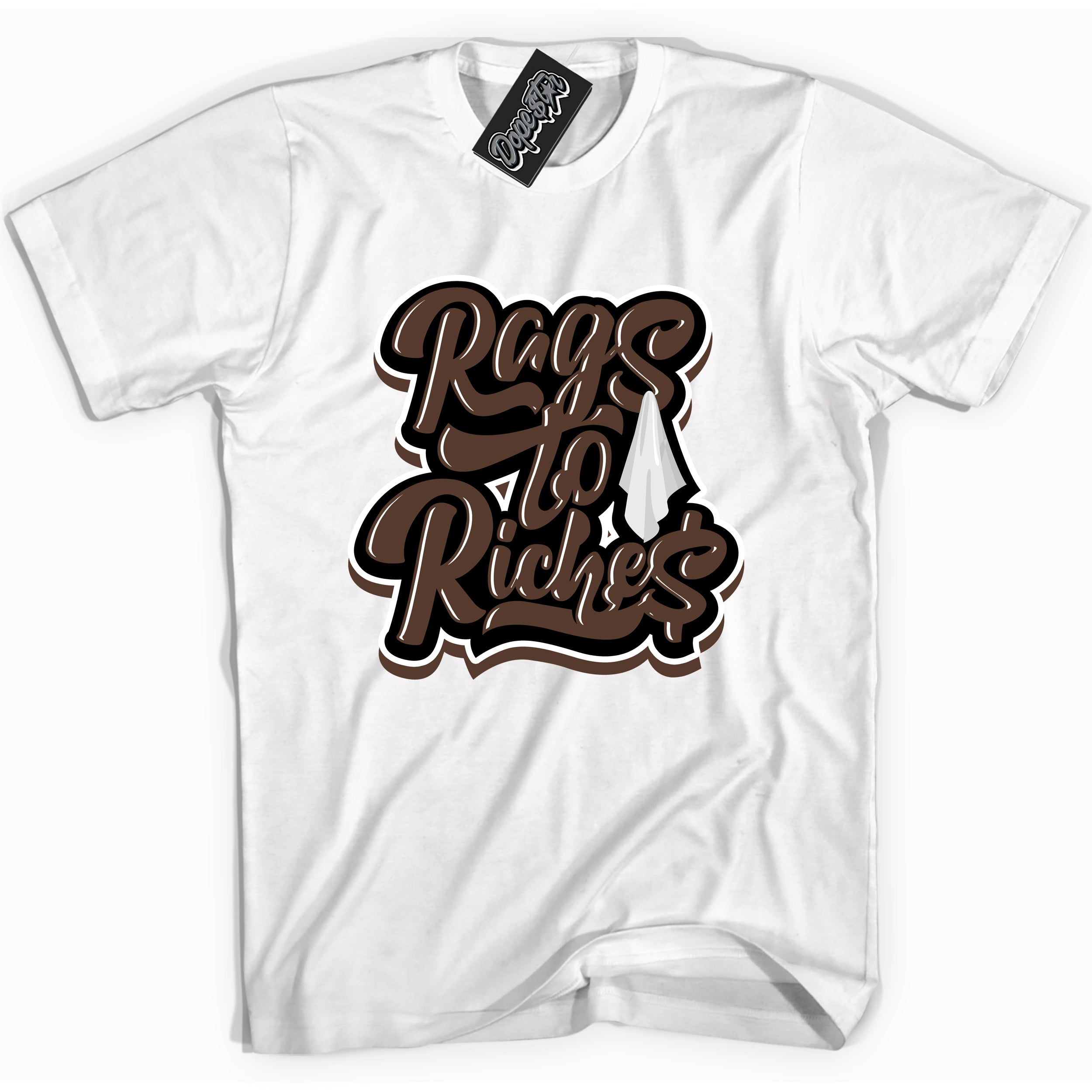 Cool White graphic tee with “ Rags To Riches ” design, that perfectly matches Palomino 1s sneakers