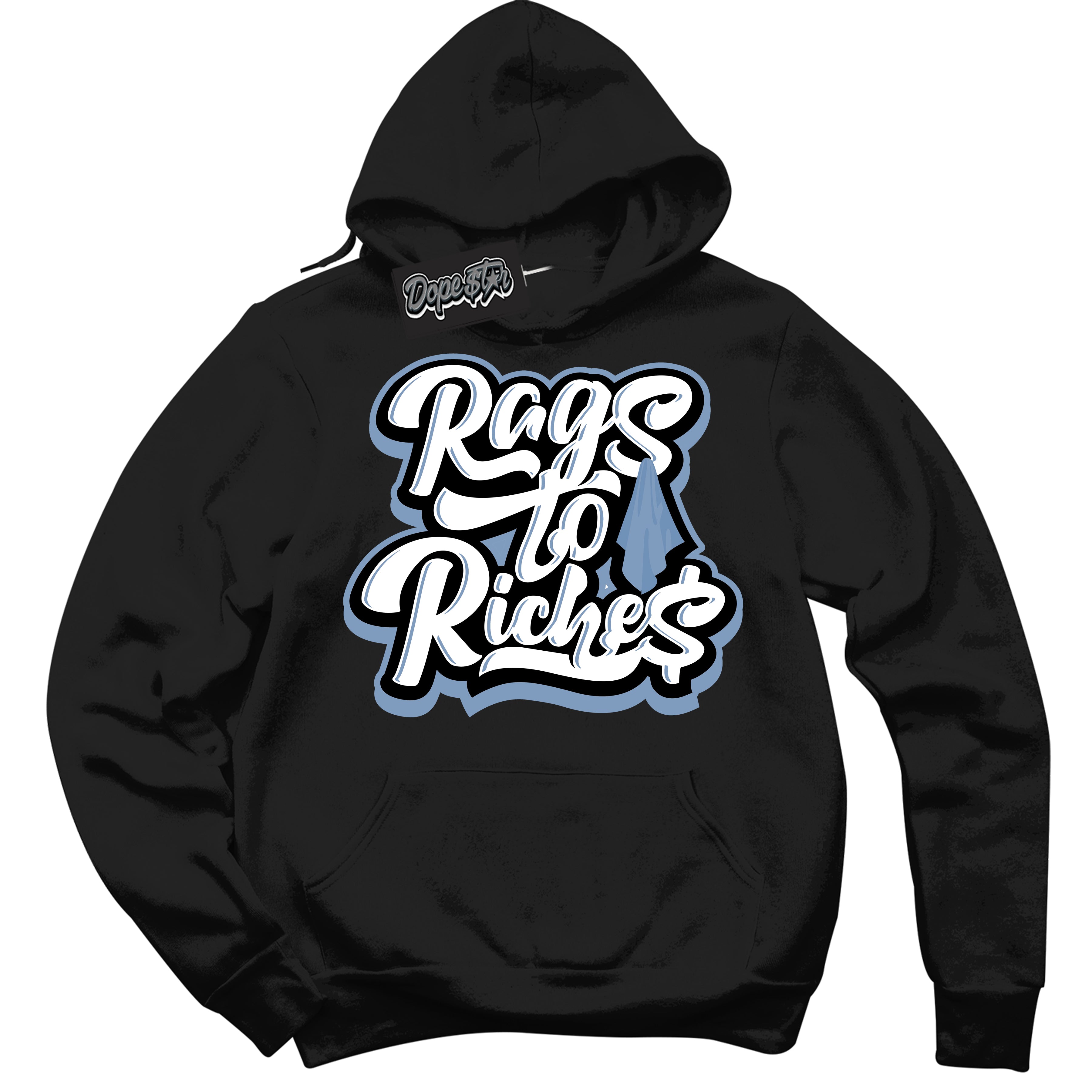 Cool Black Hoodie with “ Rags To Riches ”  design that Perfectly Matches Reverse Oreo 6s Sneakers.