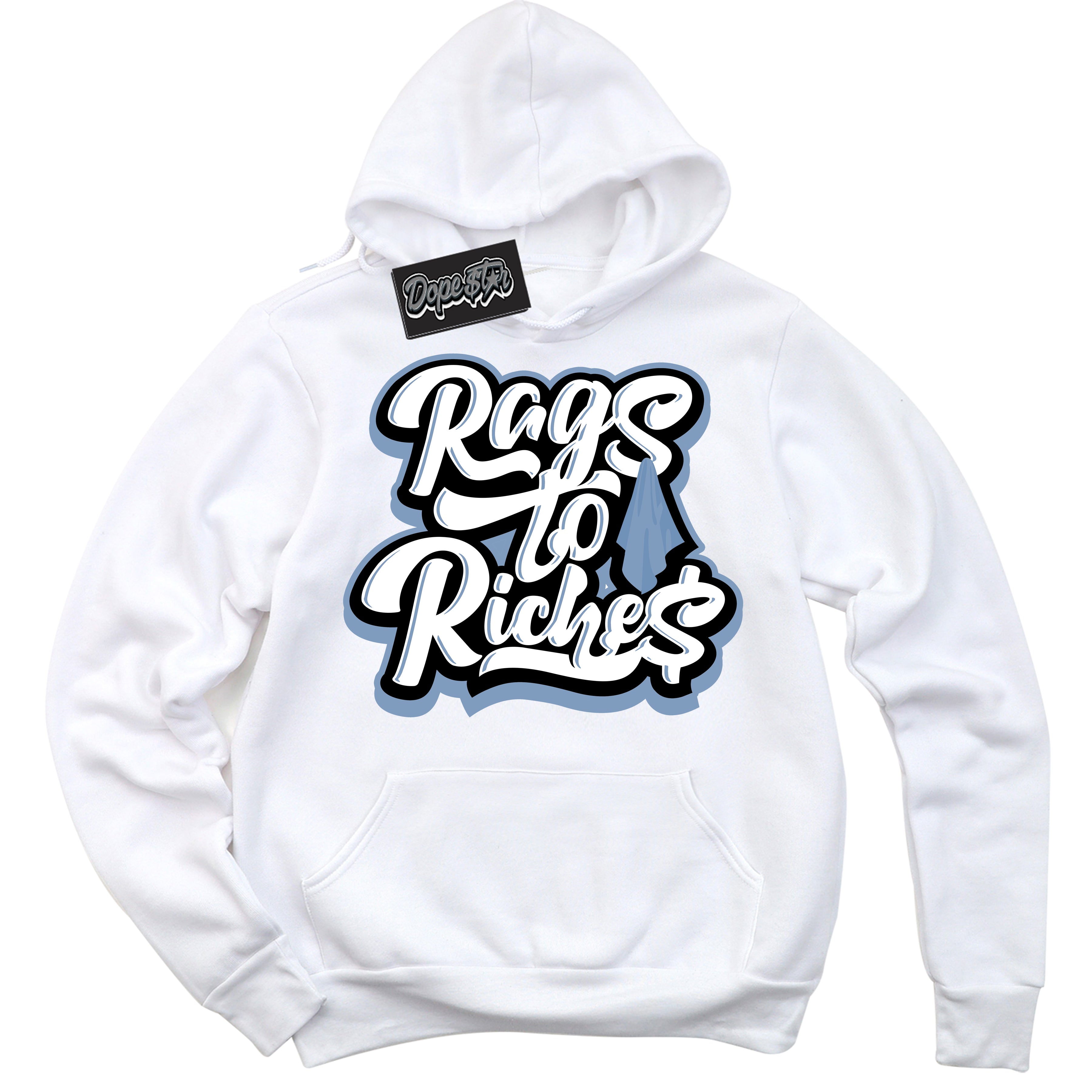 Cool White Hoodie with “ Rags To Riches ”  design that Perfectly Matches Reverse Oreo 6s Sneakers.