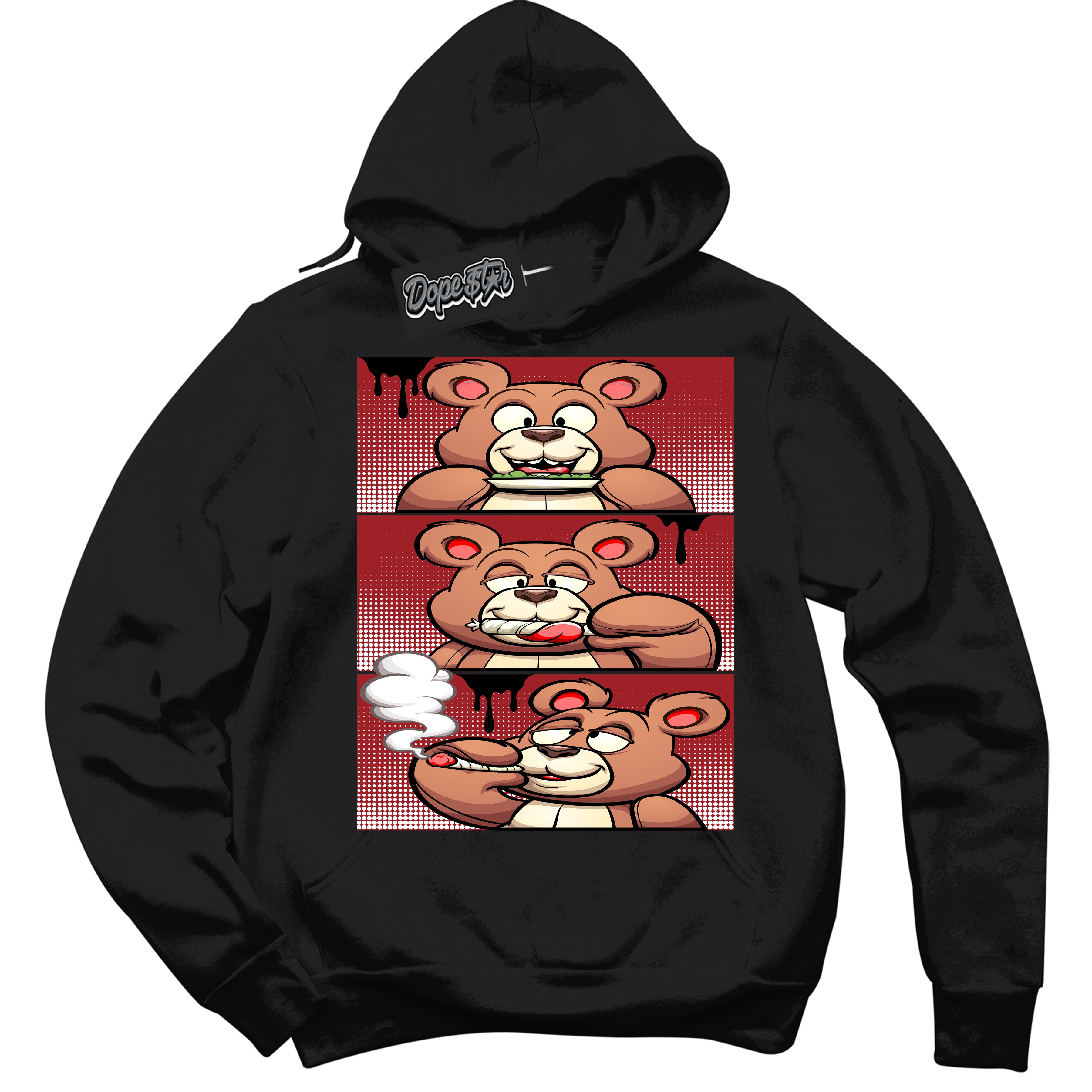 Cool Black Hoodie With “ Roll It Lick It Smoke It Bear “ Design That Perfectly Matches Lost And Found 1s Sneakers