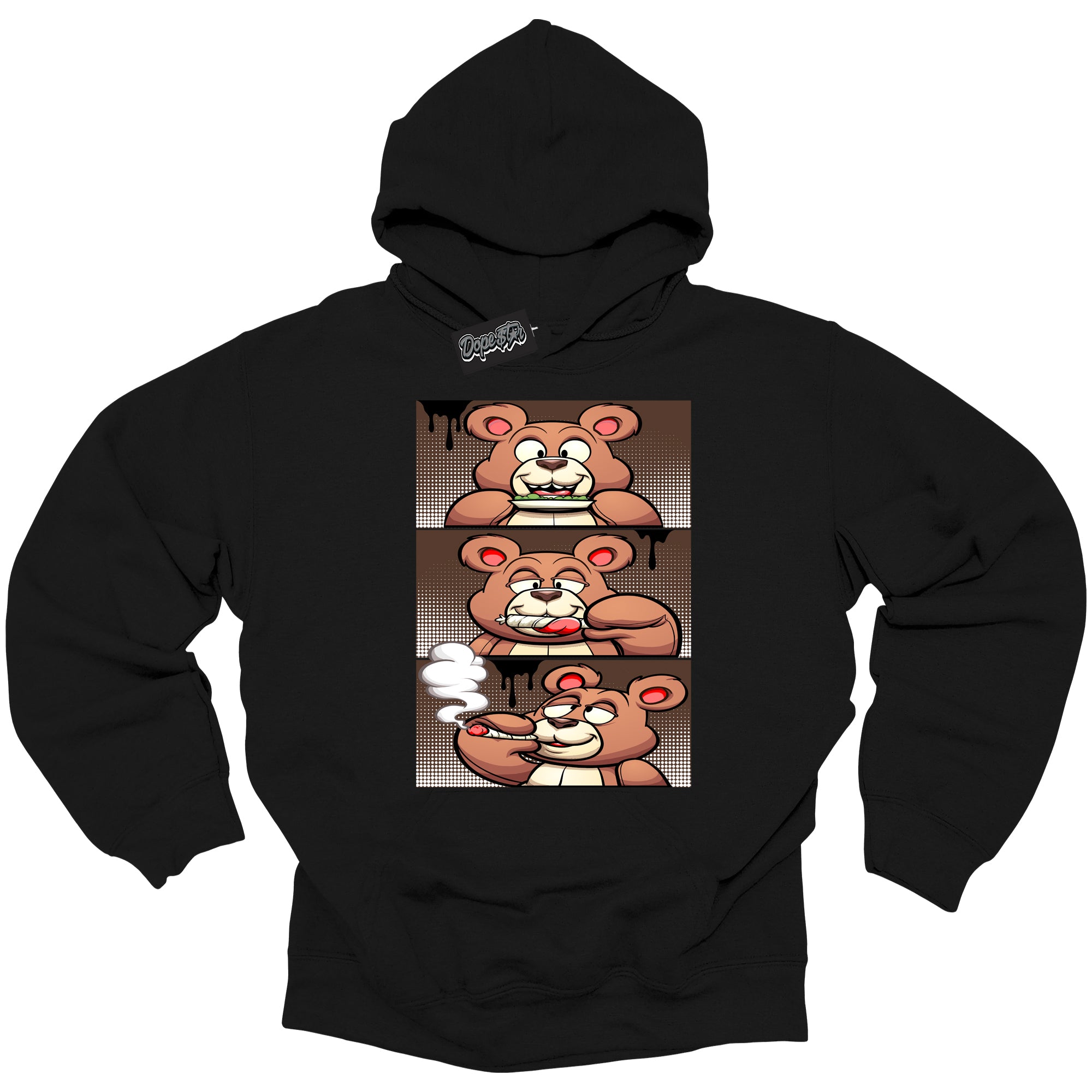 Cool Black Graphic DopeStar Hoodie with “ Roll It Lick It Smoke It Bear “ print, that perfectly matches Palomino 1s sneakers