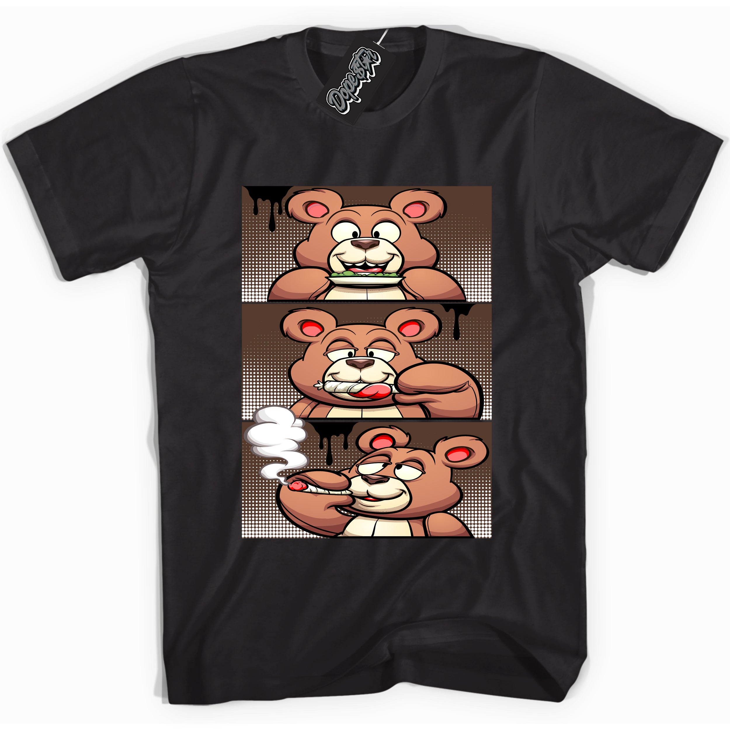 Cool Black graphic tee with “ Roll It Lick It Smoke It Bear ” design, that perfectly matches Palomino 1s sneakers