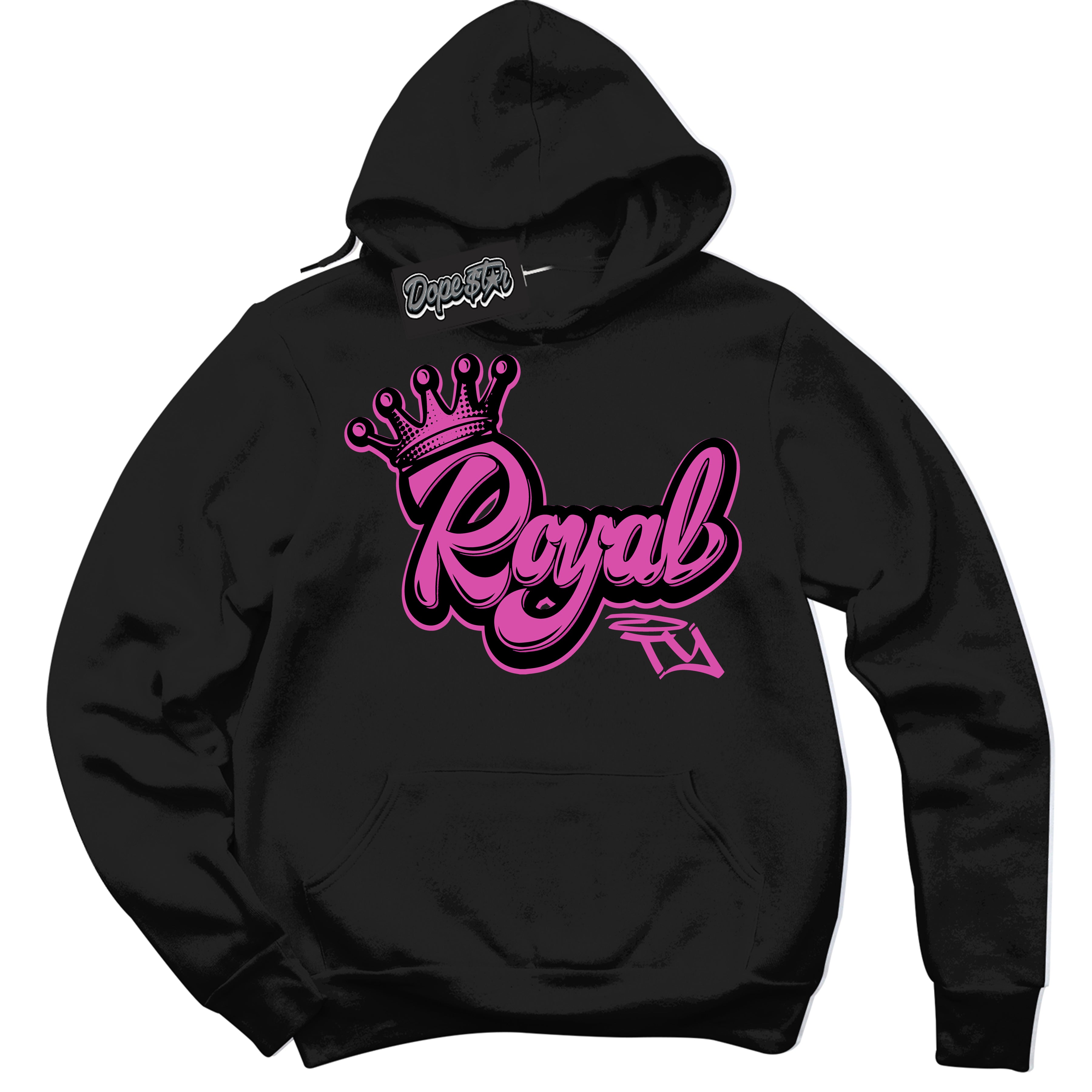 Black Hoodie with playful pink and black "Royalty" graphic, made to match Air Max 1 Valentine's Day sneakers | Sneaker Shirts Outlet