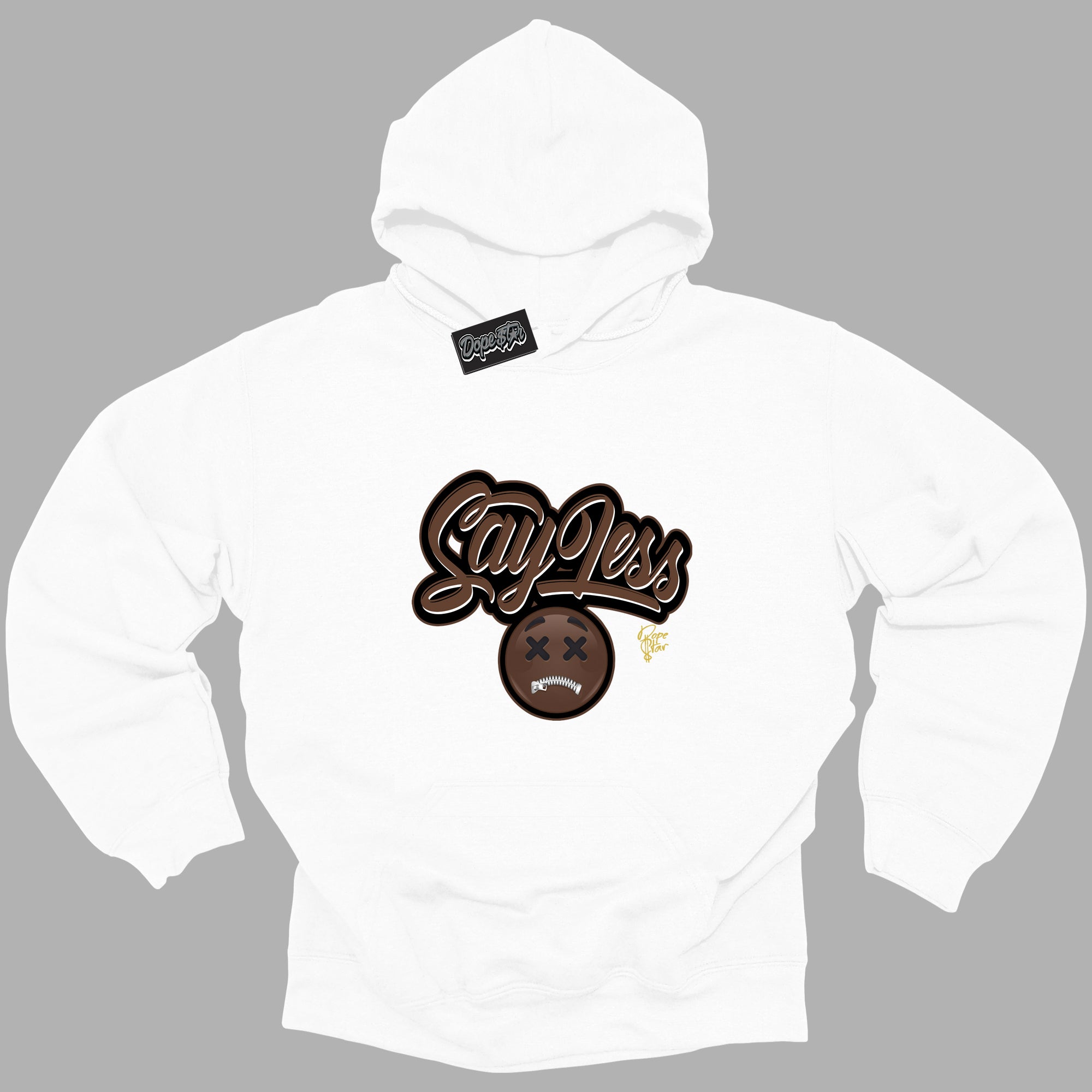 Cool White Graphic DopeStar Hoodie with “ Say Less “ print, that perfectly matches Palomino 1s sneakers