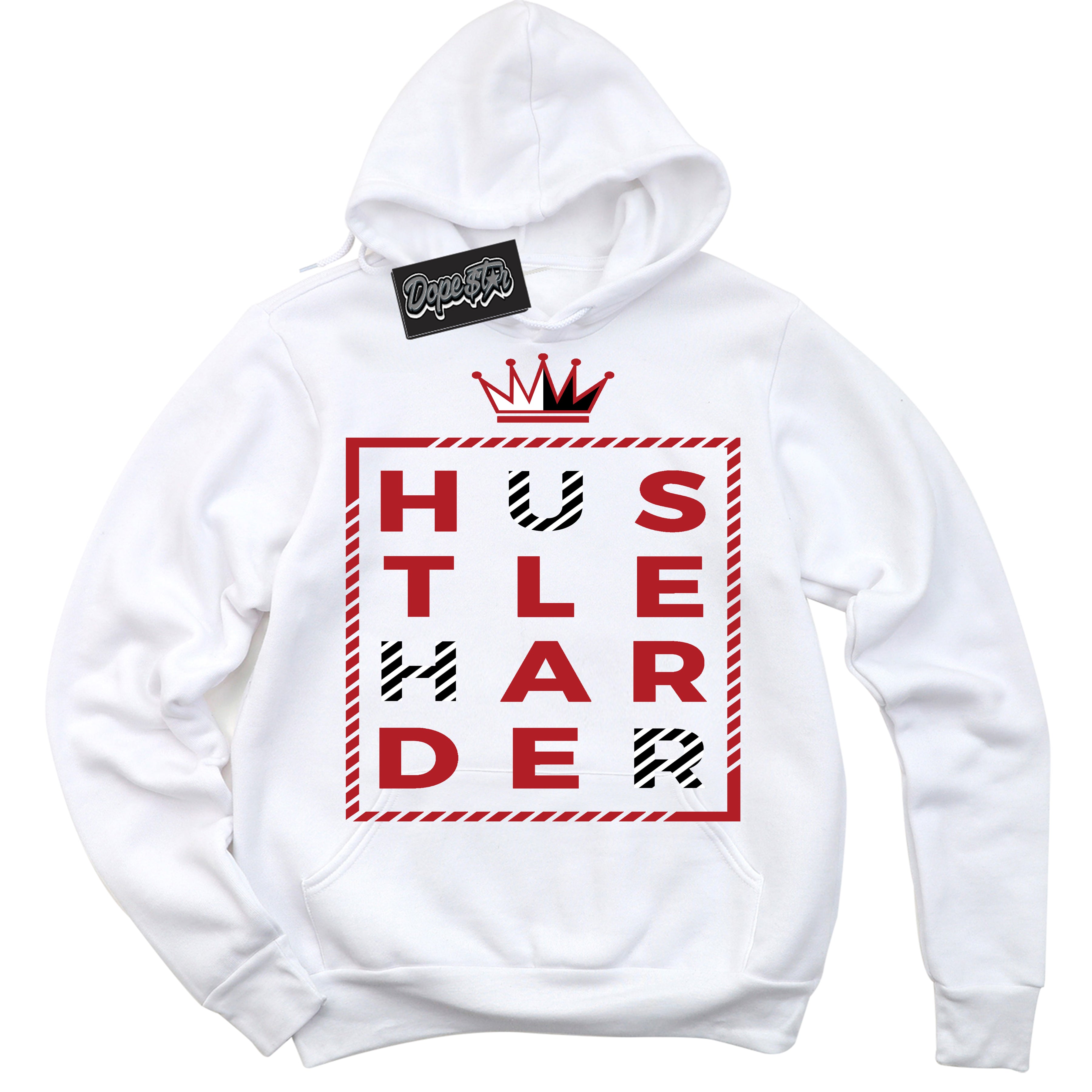 Cool White Hoodie with “ Hustle Harder ” design that Perfectly Matches Pro J Pack Chicago Dunks.