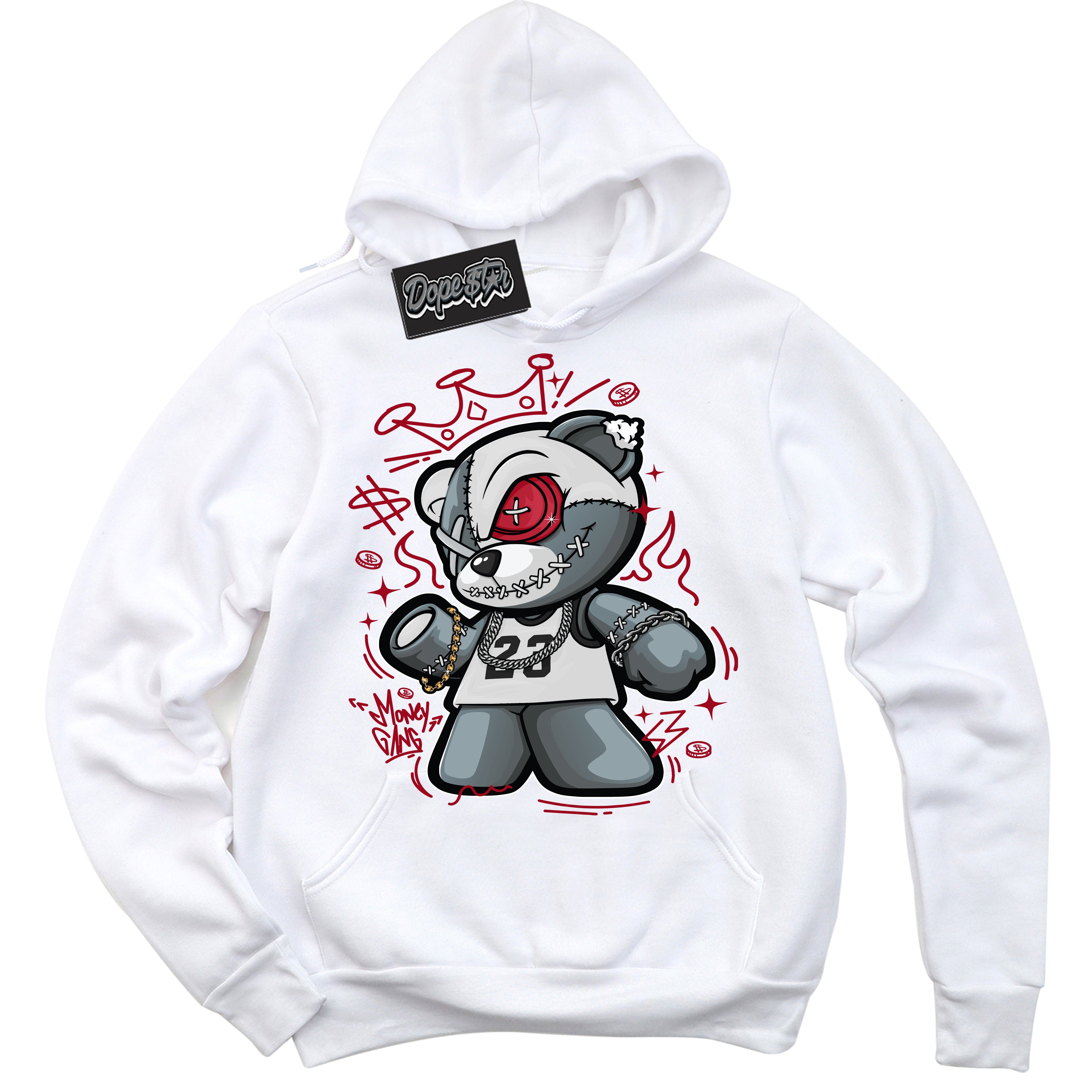 Cool White Hoodie with “ Money Gang Bear ” design that Perfectly Matches Pro J Pack Chicago Dunks.