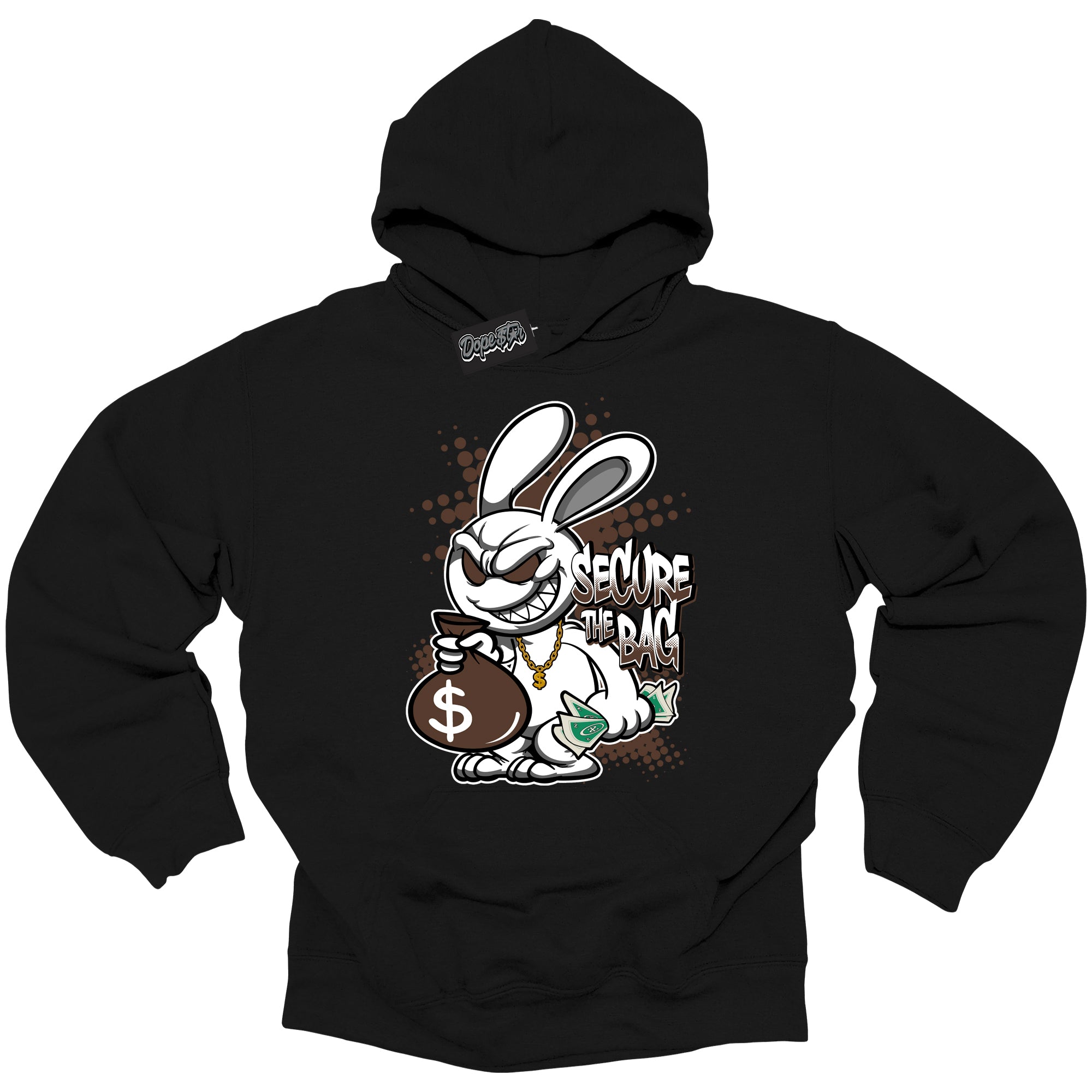 Cool Black Graphic Dope`Star Hoodie with “ Secure The Bag “ print, that perfectly matches Palomino 1s sneakers