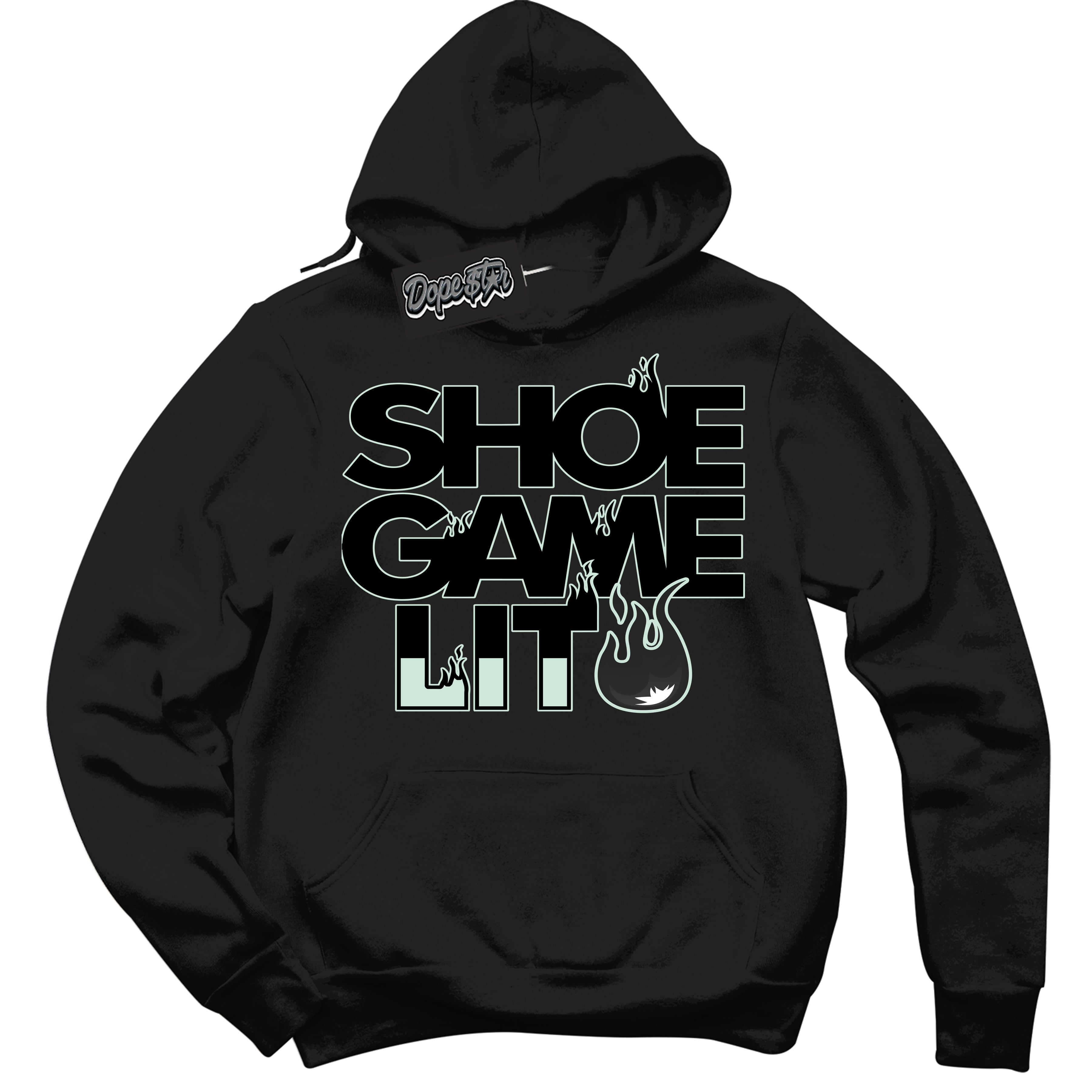 Cool Black Hoodie with “ Shoe Game Lit '' design that Perfectly Matches  Dark Smoke Grey Barely Green Sneakers.