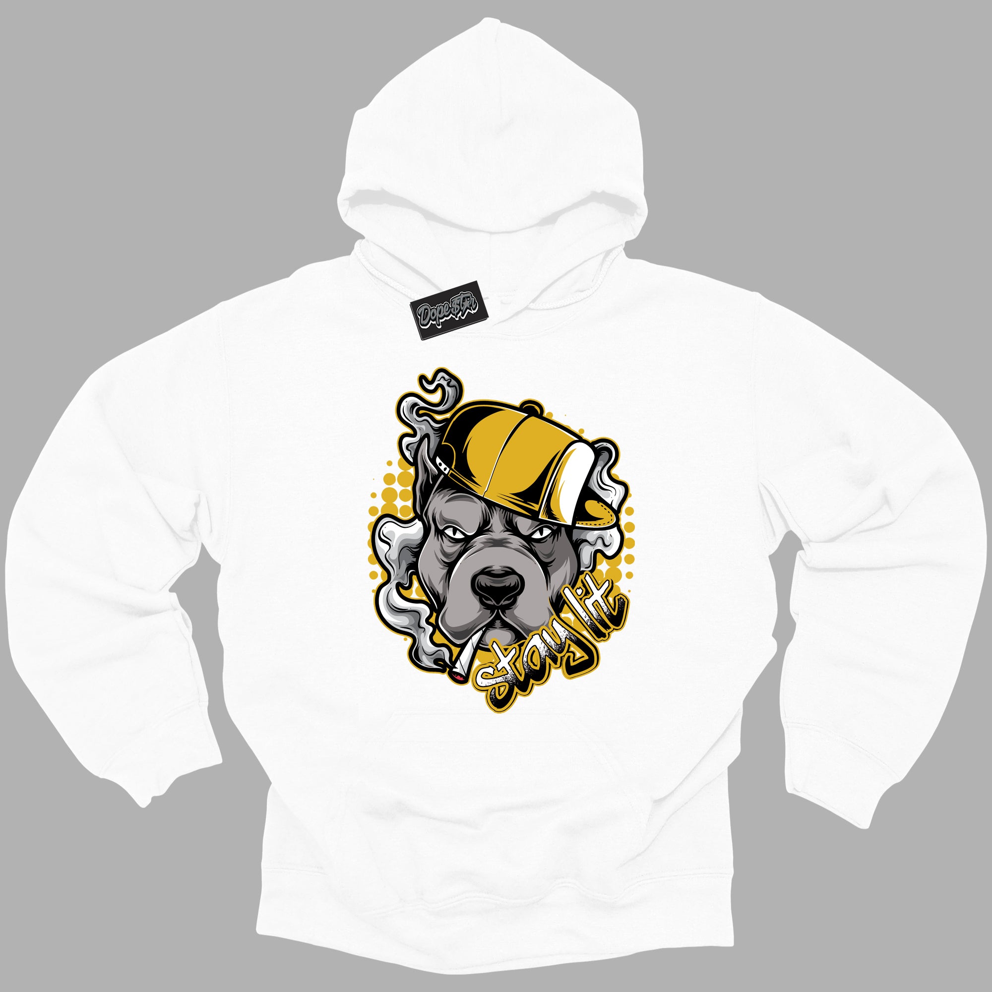 Cool White Hoodie with “ Stay Lit ”  design that Perfectly Matches Yellow Ochre 6s Sneakers.