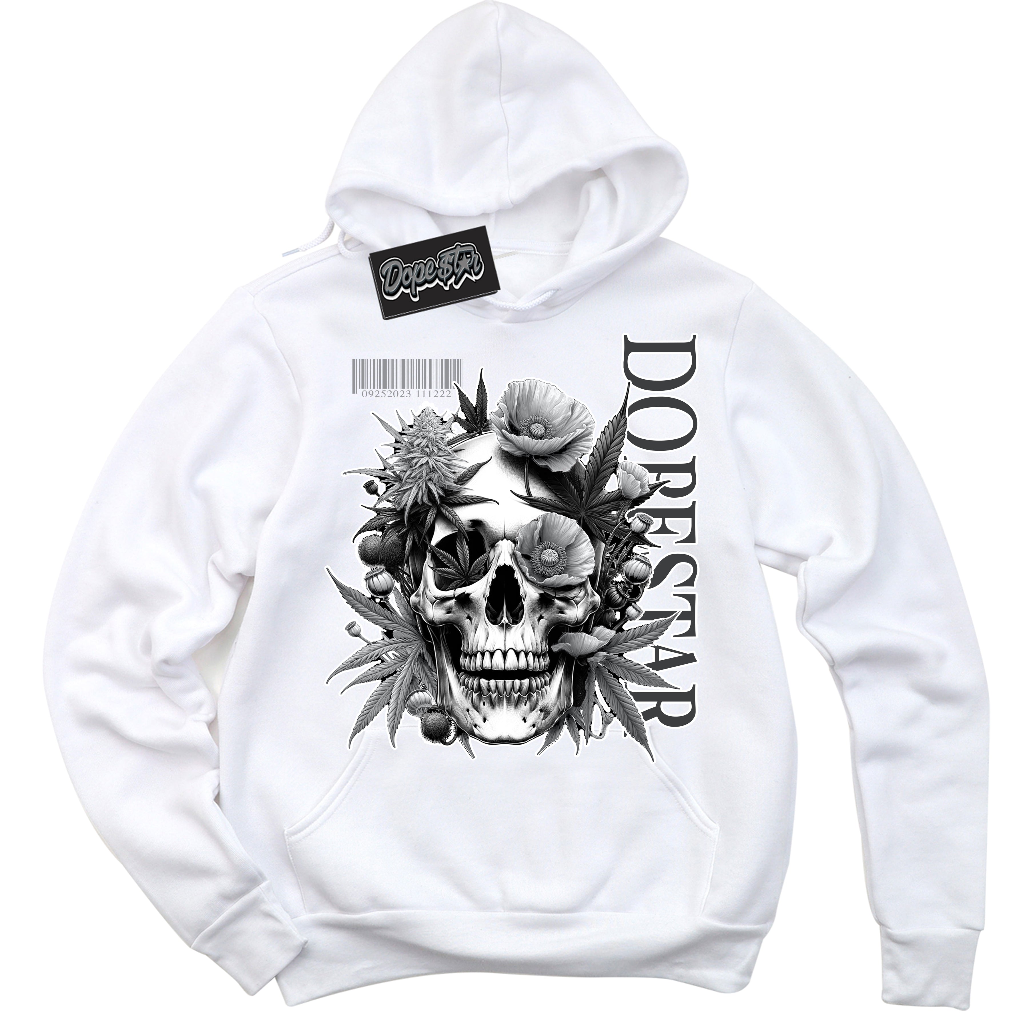 Cool White Hoodie with “ Skull Poppies ” design that Perfectly Matches Flint Grey 14s Sneakers.