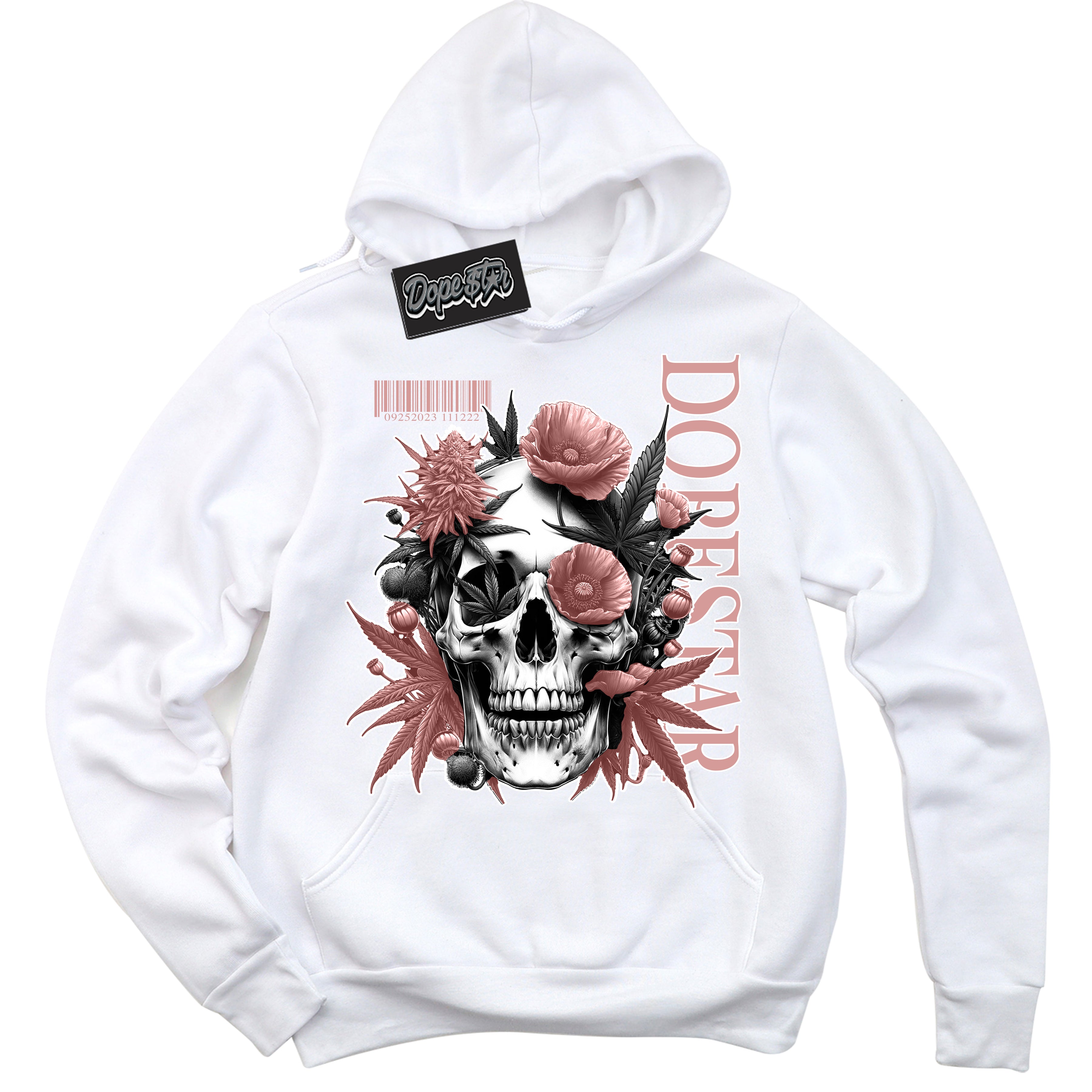 Cool White Hoodie with “Skull Poppies” design that Perfectly Matches Legend Pink 1s Jordans.
