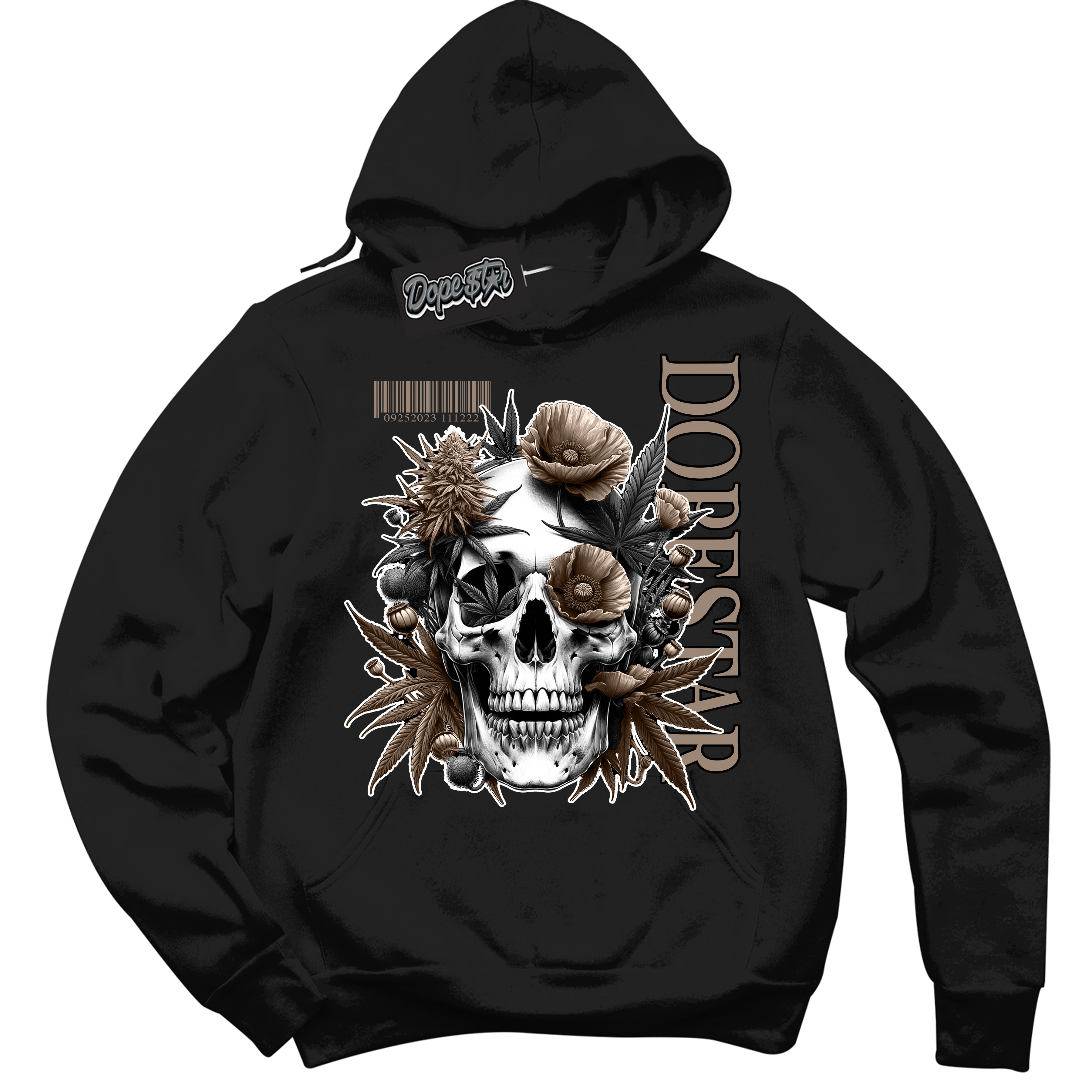 Cool Black Hoodie with “ Skull Poppies ” design that Perfectly Matches Latte 1s Sneakers.