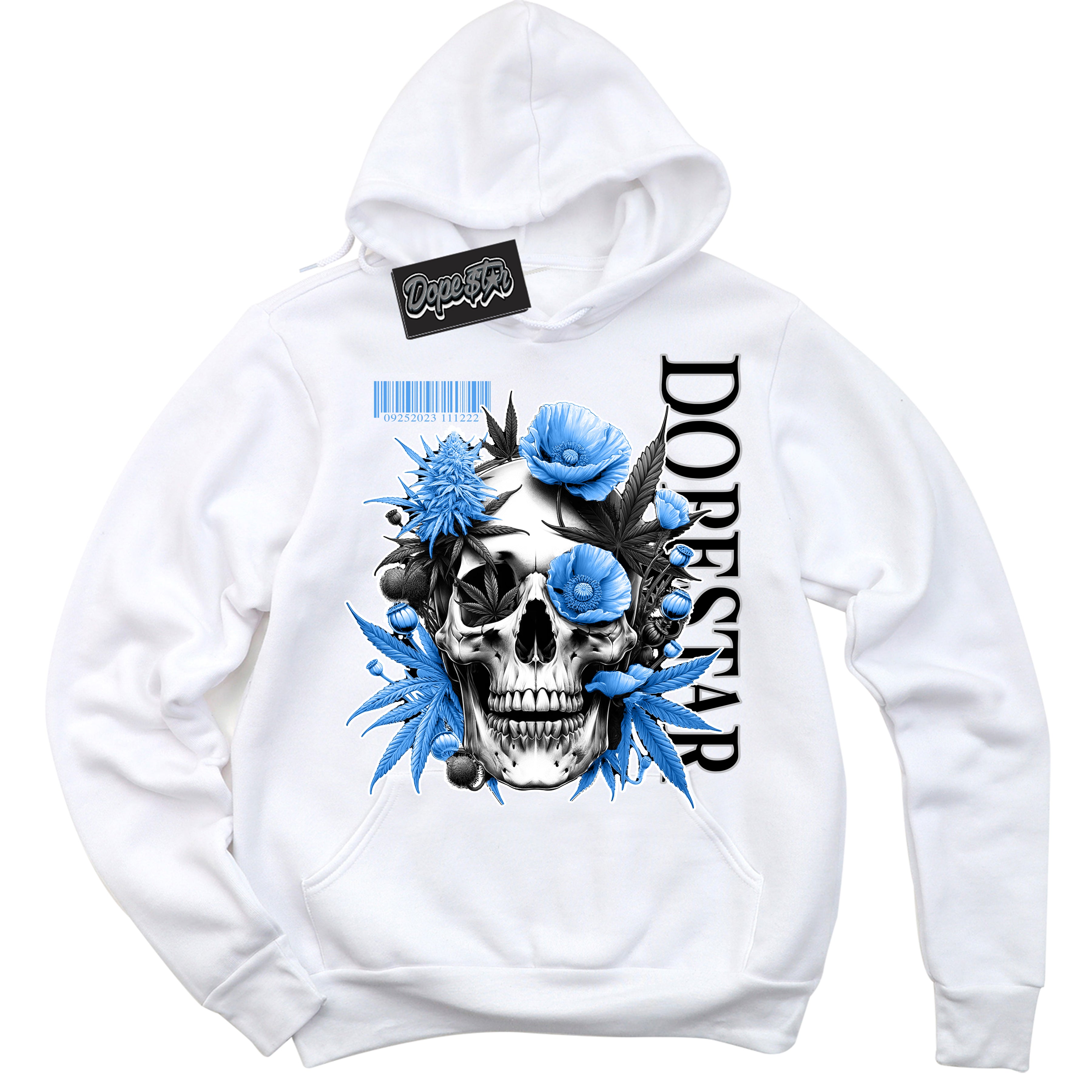 Cool White Hoodie with “ Skull Poppies ” design that Perfectly Matches UNC University Blue 5s Sneakers.