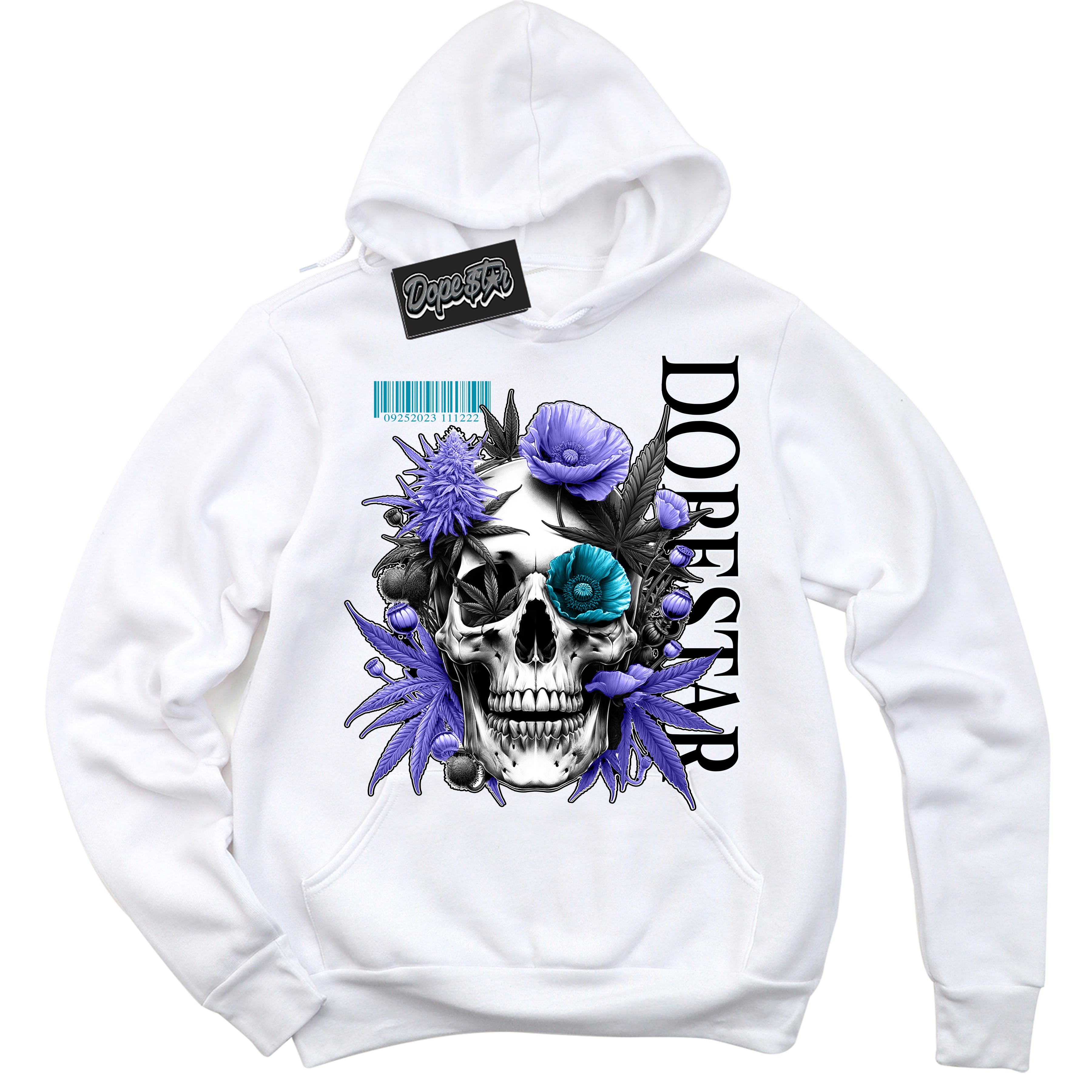 Cool White Hoodie with “ Skull Poppies ” design that Perfectly Matches Aqua 6s Sneakers.