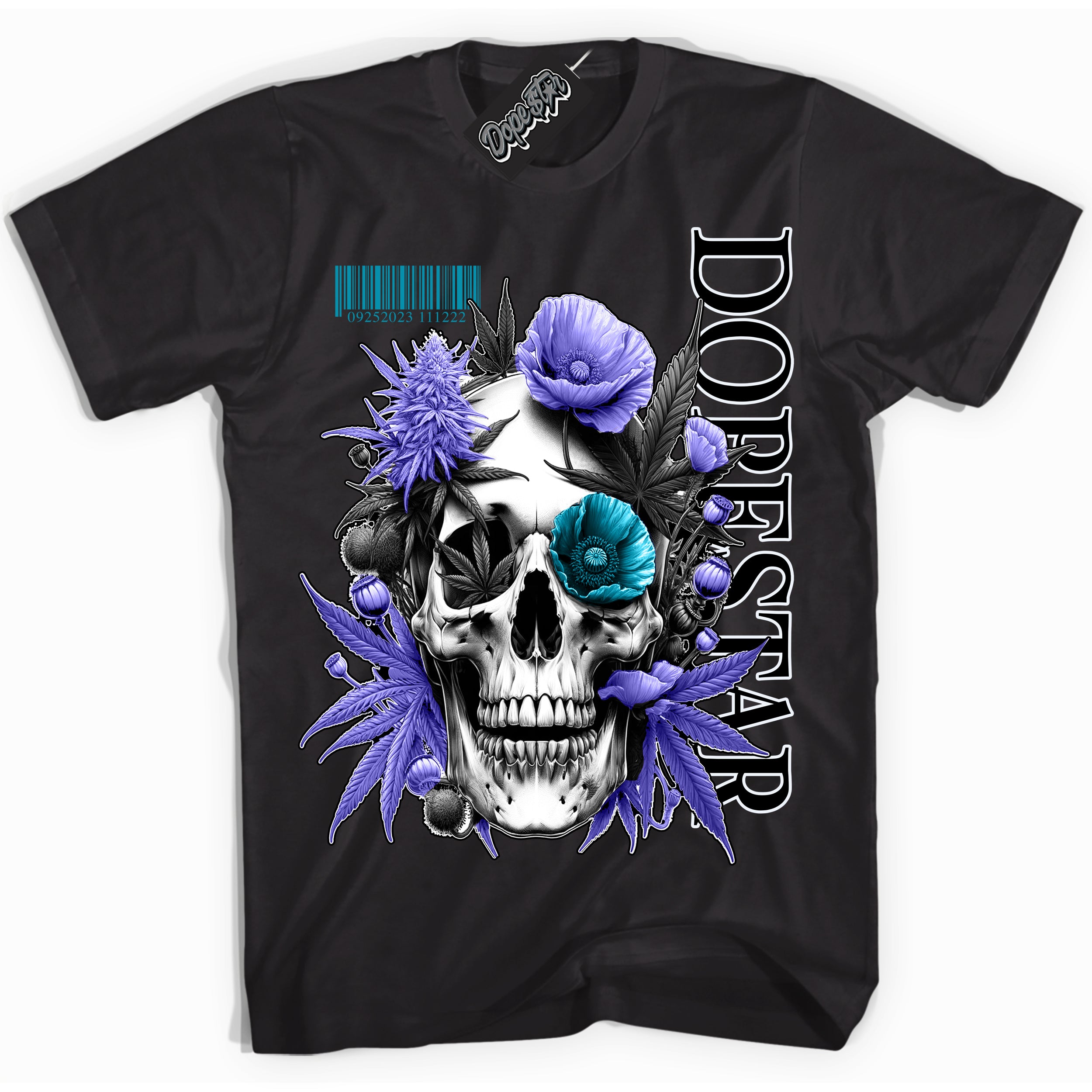 Cool Black Shirt with “ Skull Poppies” design that perfectly matches Aqua 6s Sneakers.