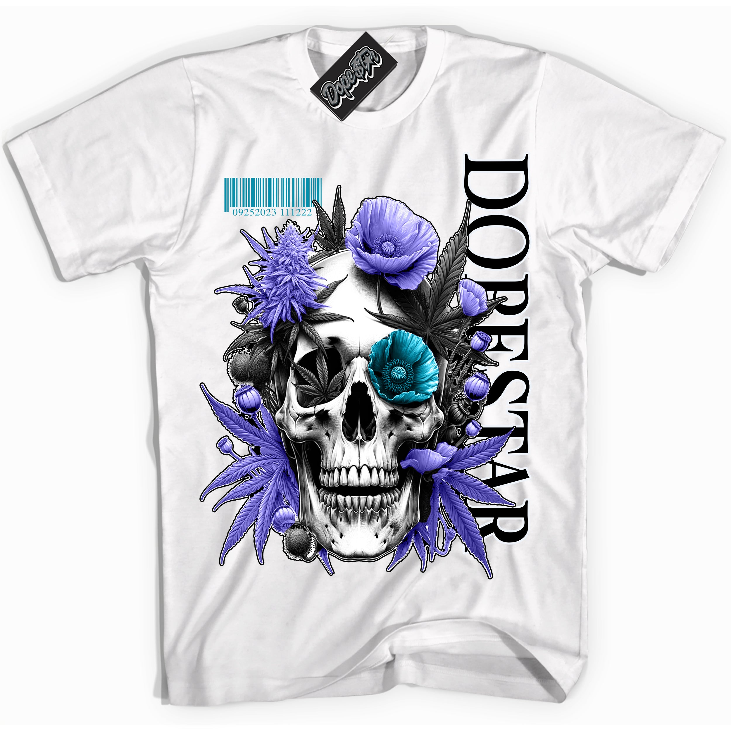 Cool White Shirt with “ Skull Poppies” design that perfectly matches Aqua 6s Sneakers.