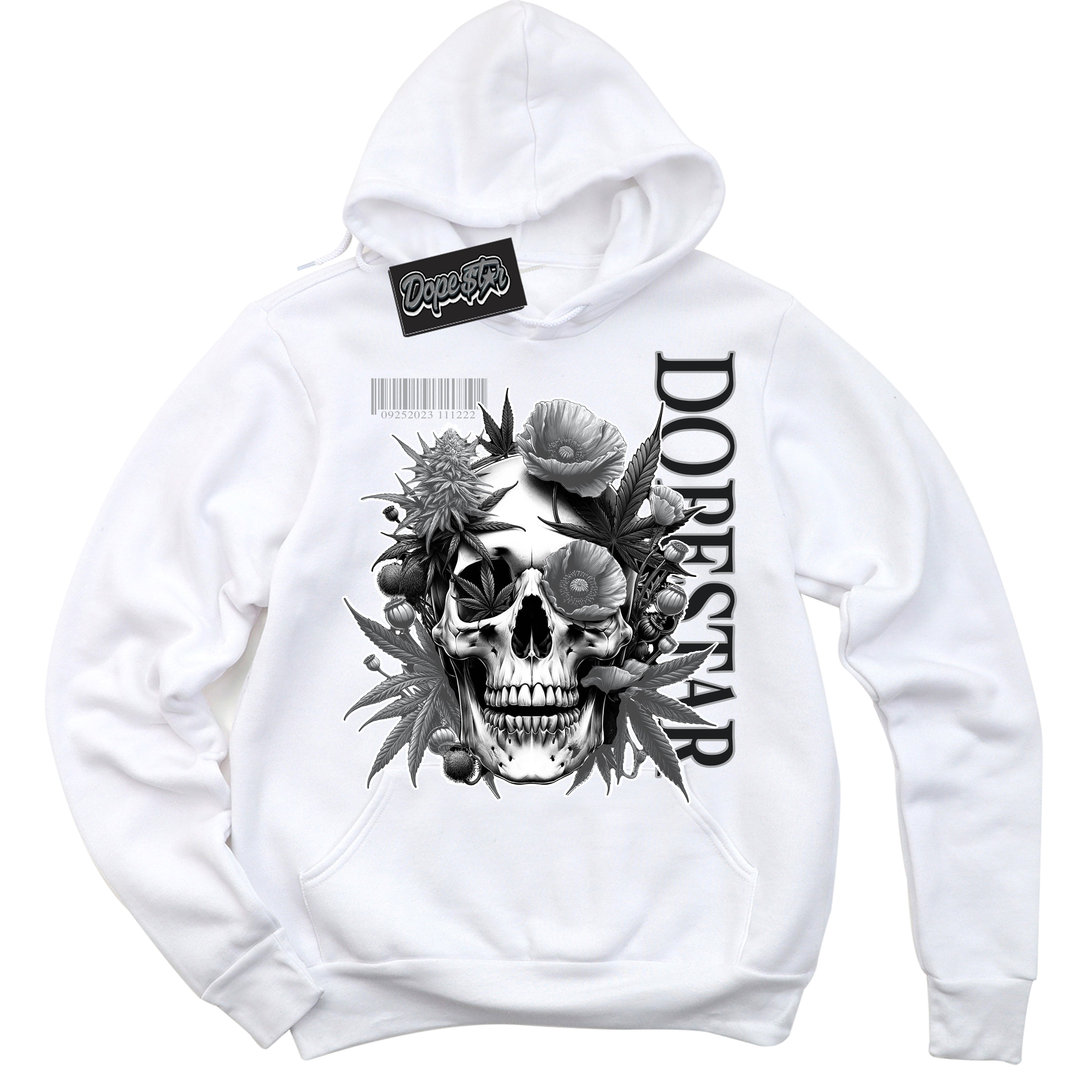 Cool White Hoodie with “ Skull Poppies ” design that Perfectly Matches Lottery Pack Grey Fog Sneakers.
