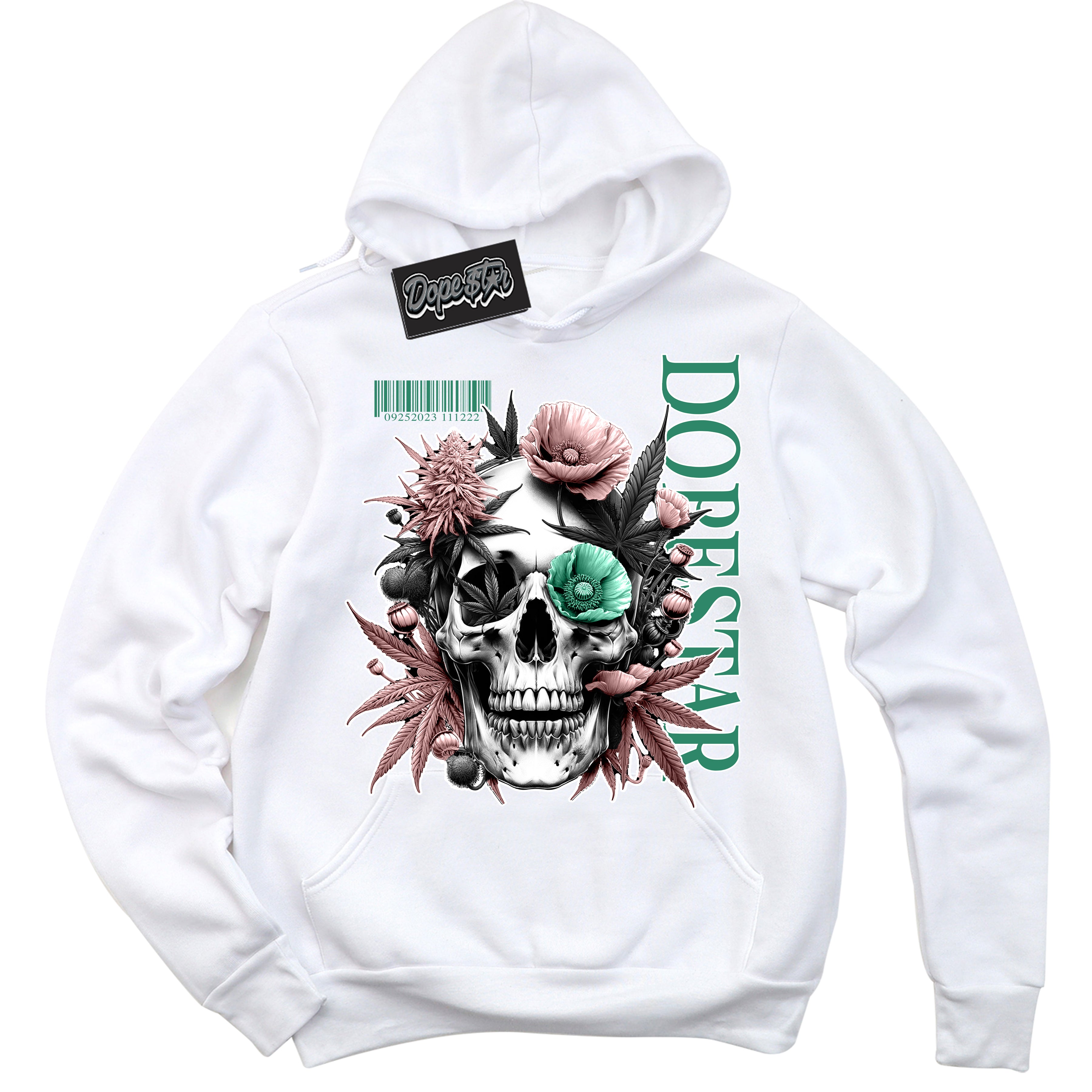 Cool White Hoodie with “ Skull Poppies ” design that Perfectly Matches Malachite Sneakers.