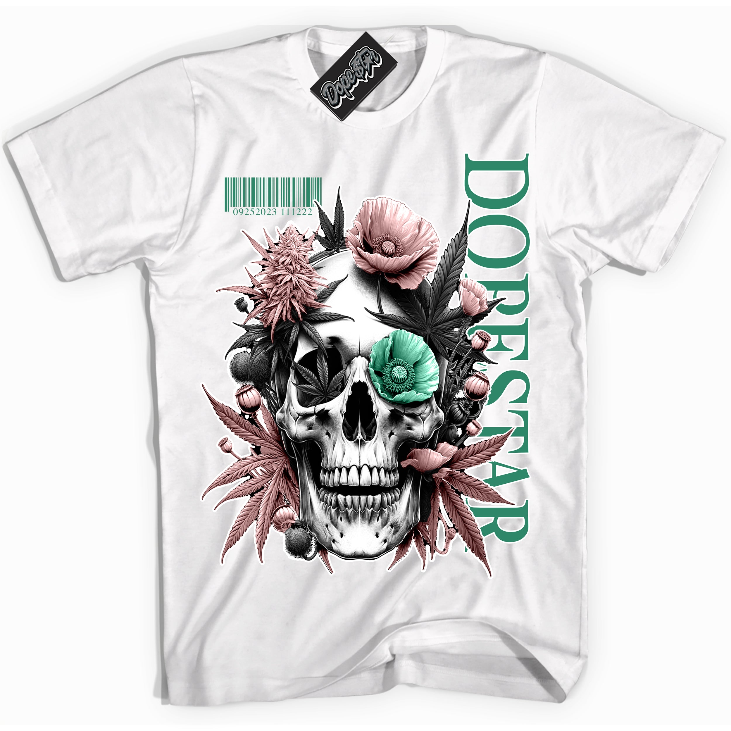Cool White Shirt with “ Skull Poppies” design that perfectly matches Malachite Sneakers.