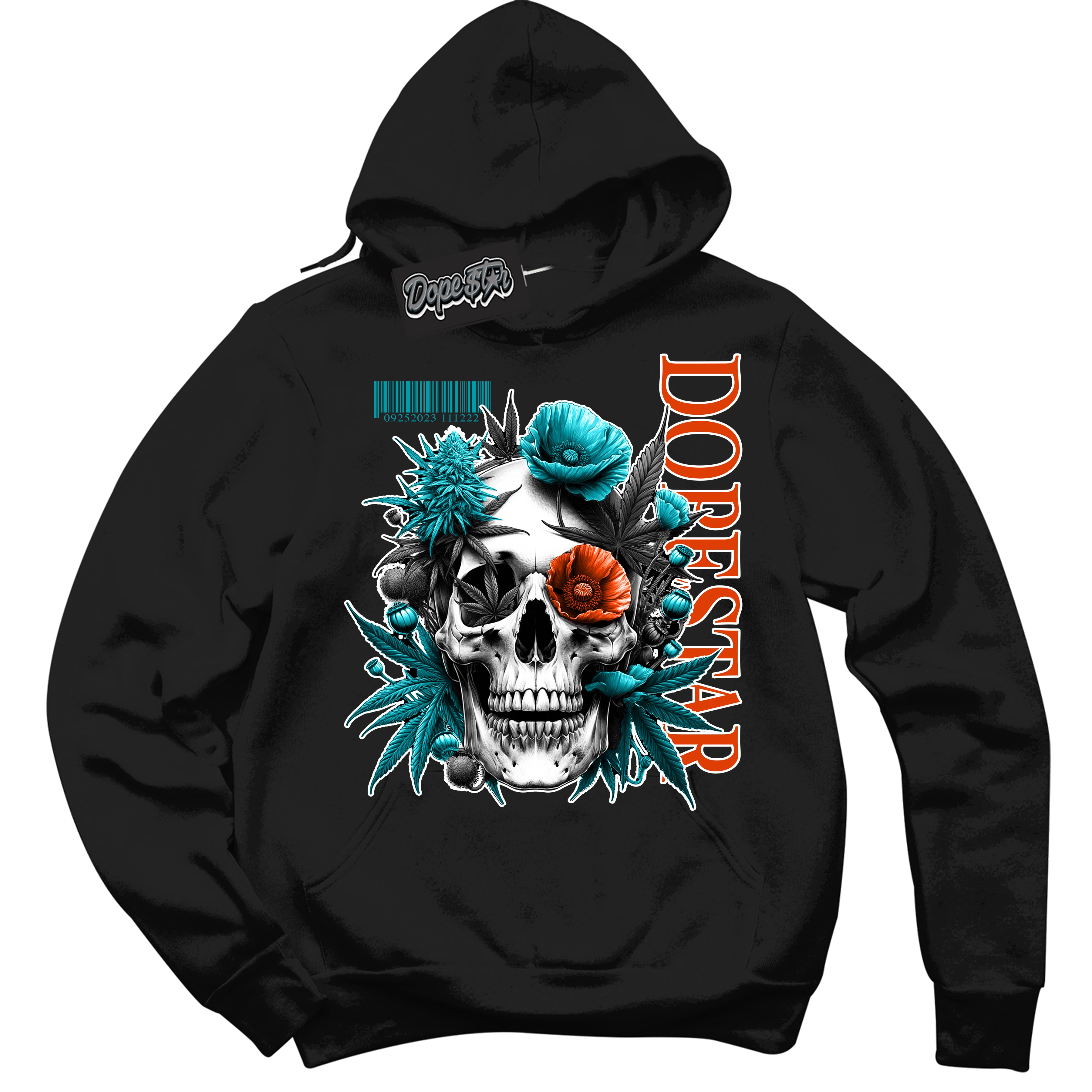 Cool Black Hoodie with “ Skull Poppies ” design that Perfectly Matches Miami Dolphins Sneakers.