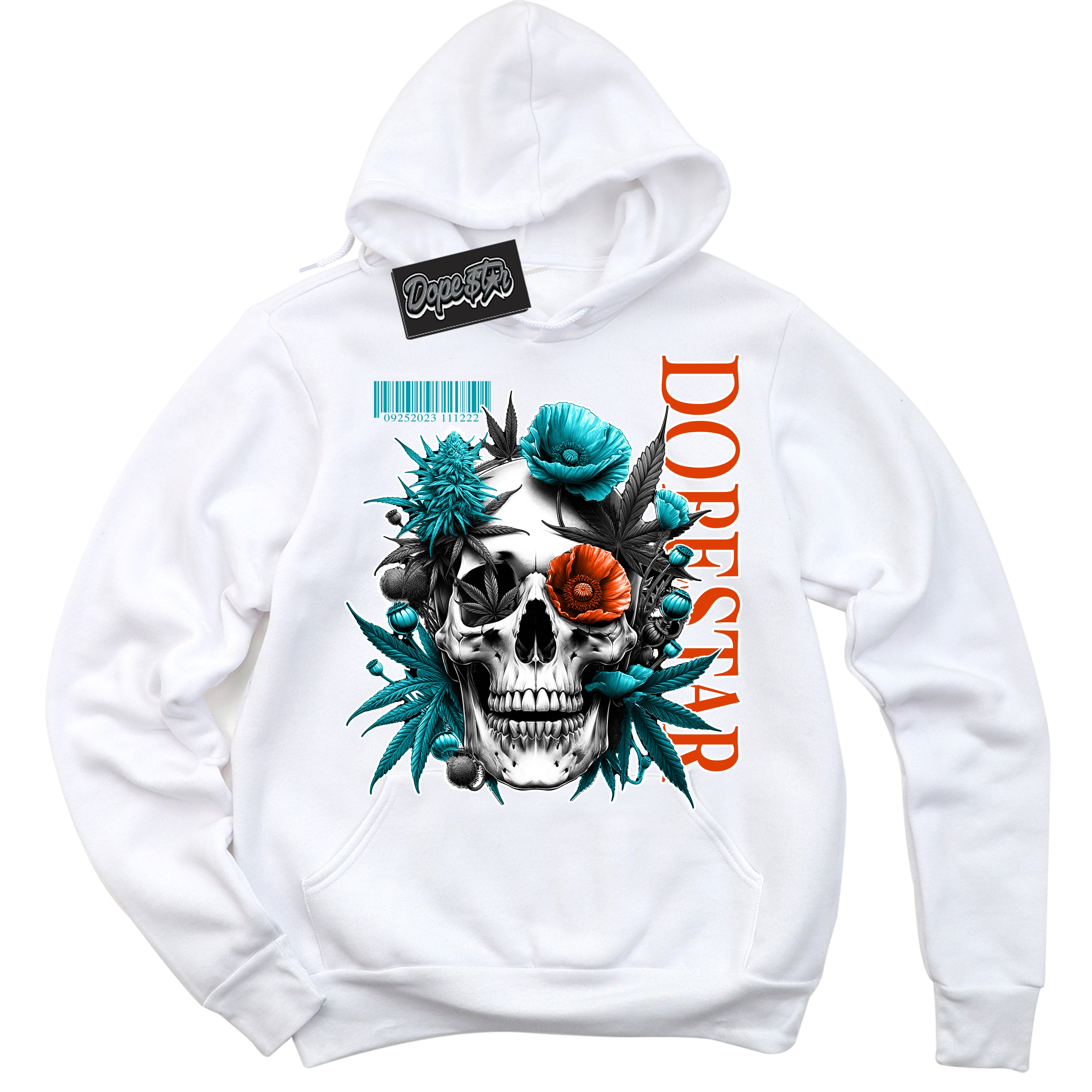 Cool White Hoodie with “ Skull Poppies ” design that Perfectly Matches Miami Dolphins Sneakers.