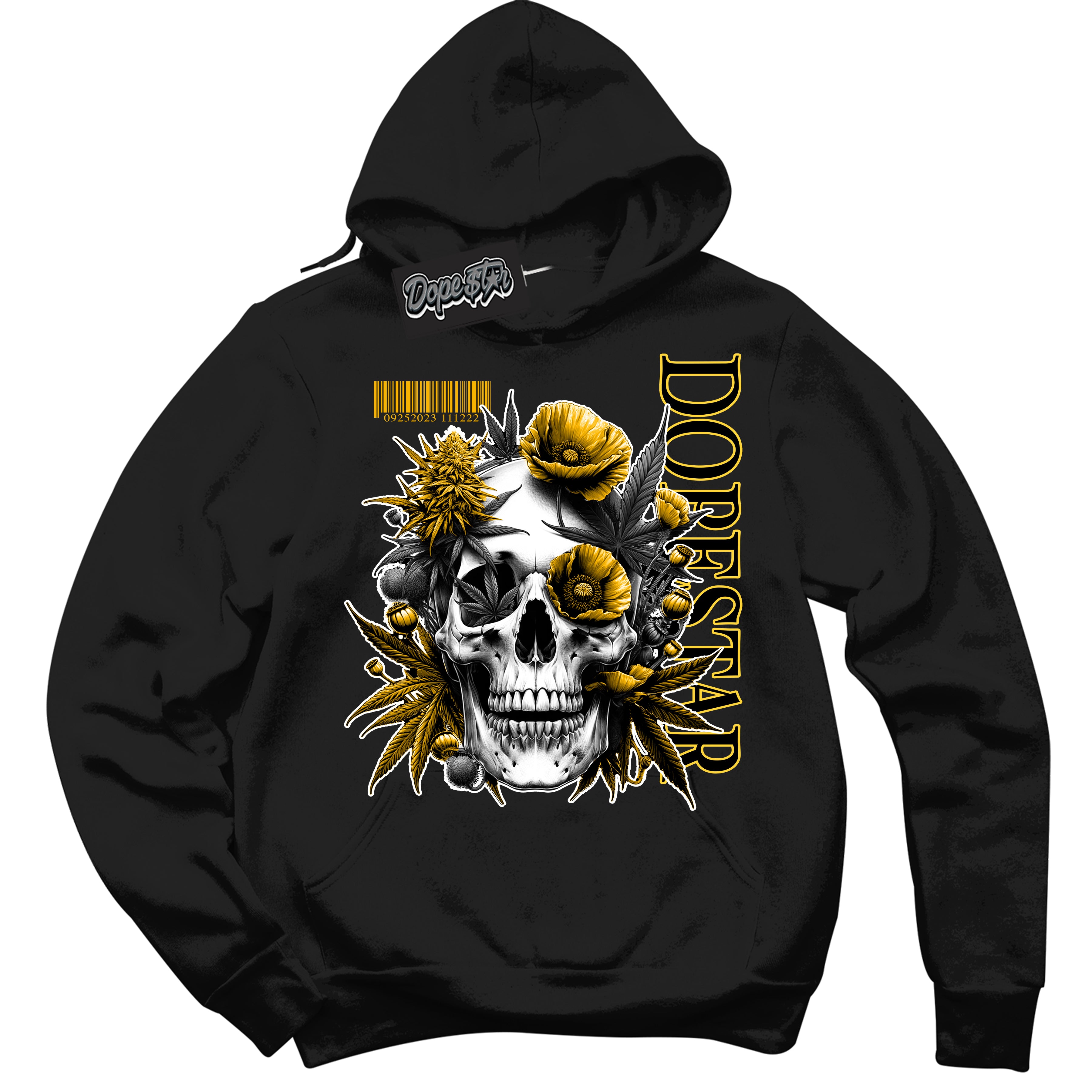 Cool Black Hoodie with “ Skull Poppies ” design that Perfectly Matches Reverse Goldenrod Sneakers.