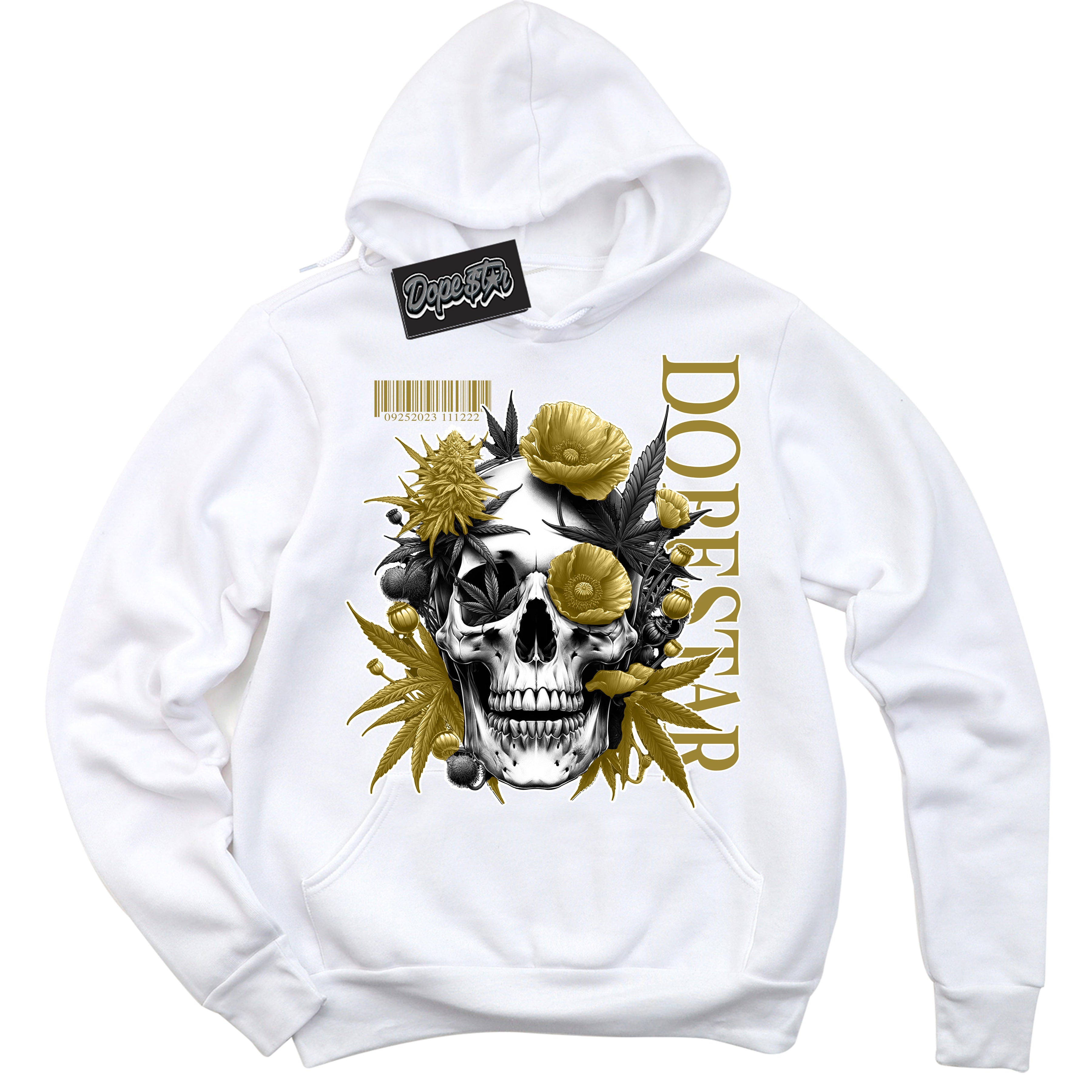 Cool White Hoodie with “ Skull Poppies ” design that Perfectly Matches Pacific Moss Sneakers.