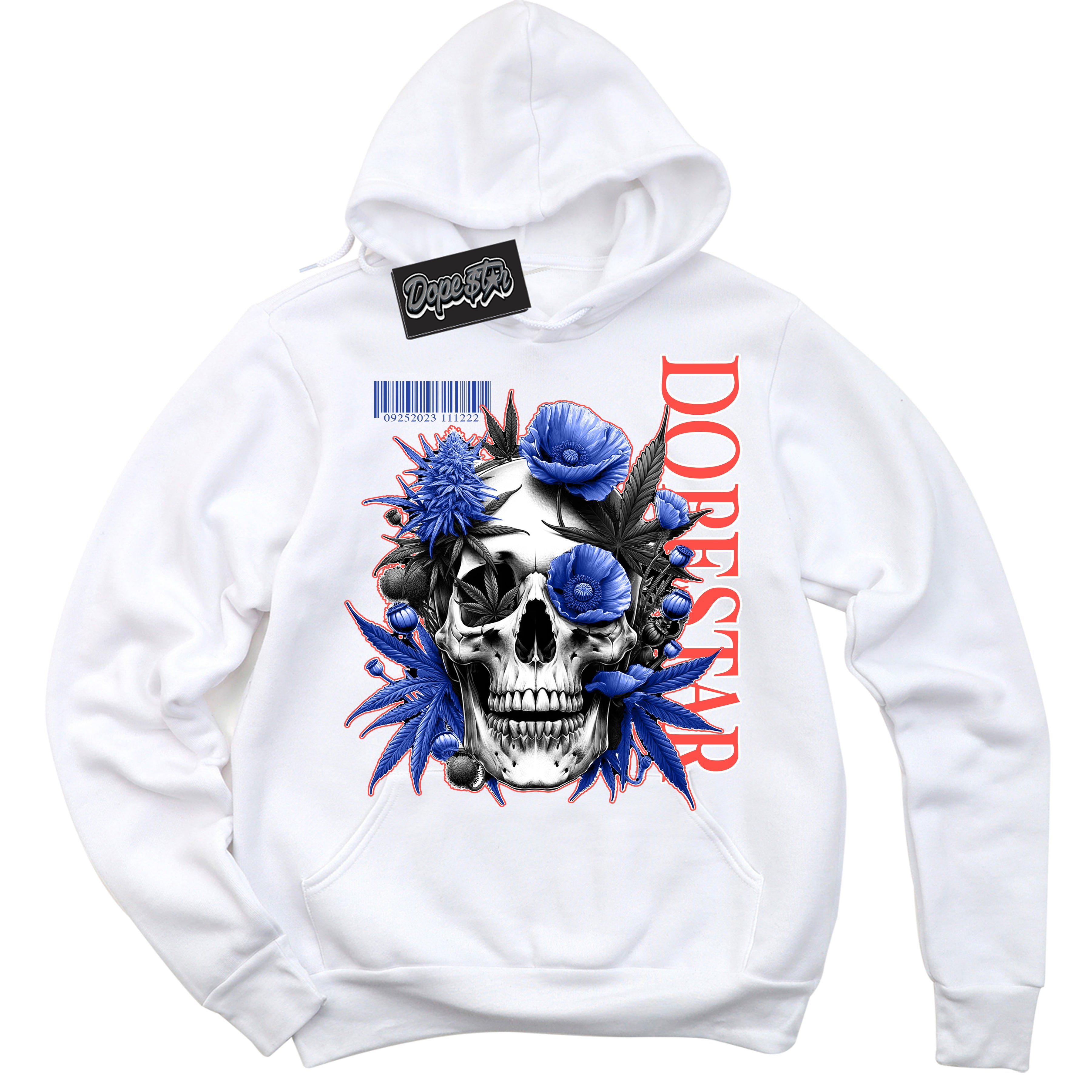 Cool White Hoodie with “ Skull Poppies ” design that Perfectly Matches Ultramarine 180s Sneakers.