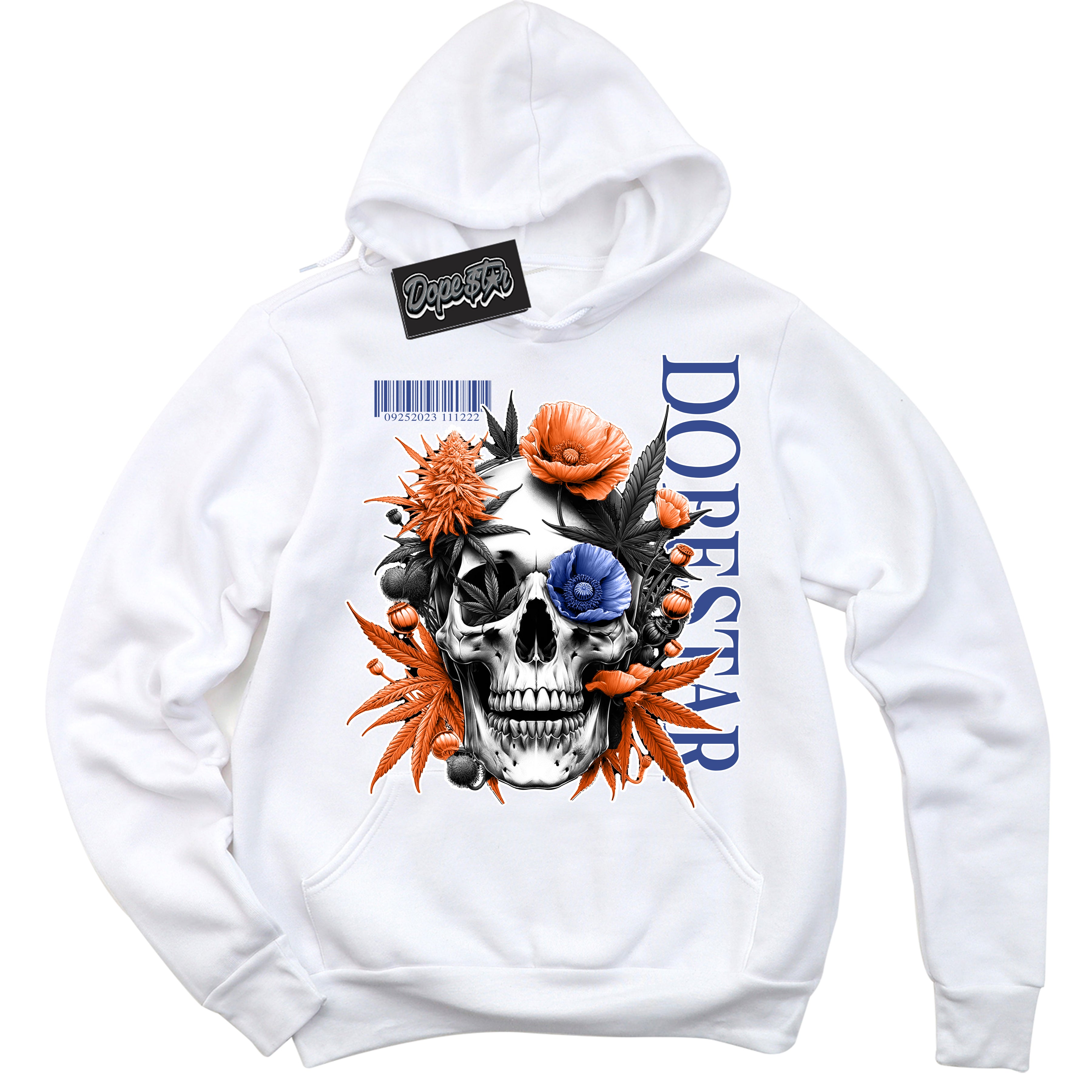 Cool White Hoodie with “ Skull Poppies ” design that Perfectly Matches Knicks Sneakers.