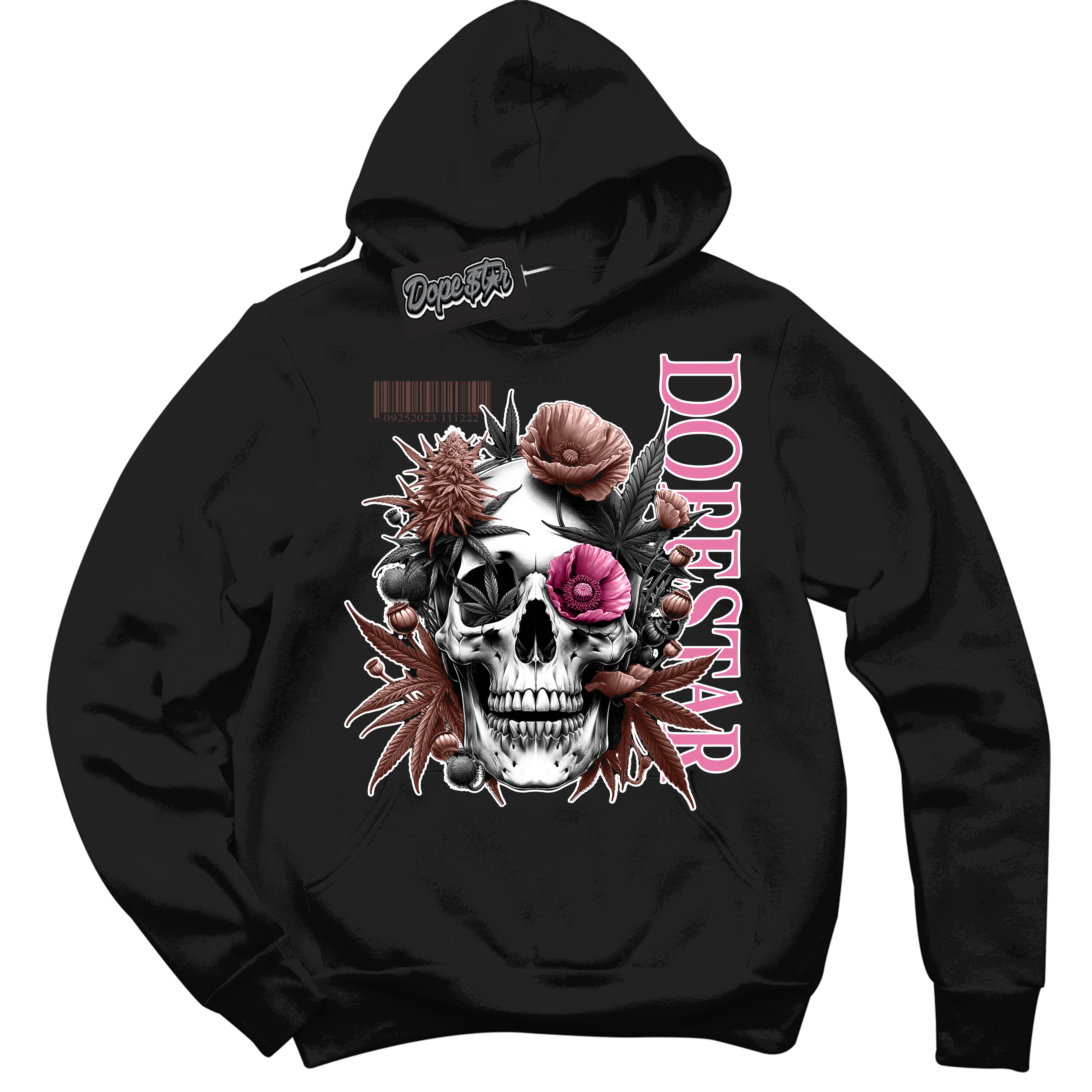 Cool Black Hoodie with “ Skull Poppies ” design that Perfectly Matches Smokey Mauve Sneakers.