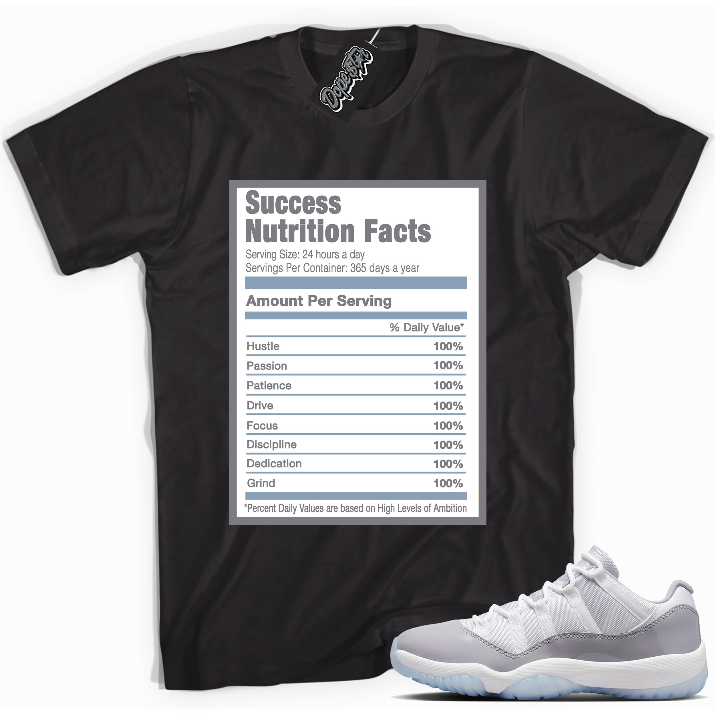 Cool Black graphic tee with “ Success Nutrition ” print, that perfectly matches Air Jordan 11 Retro Low Cement Grey sneakers