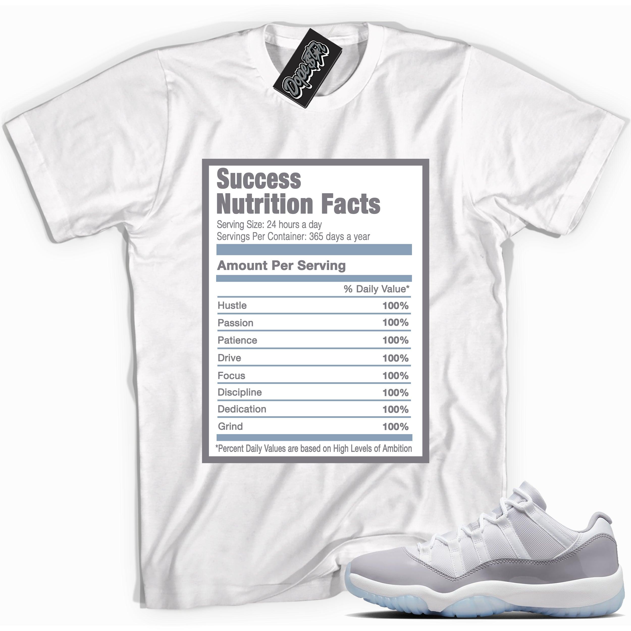 Cool White graphic tee with “ Success Nutrition ” print, that perfectly matches Air Jordan 11 Retro Low Cement Grey sneakers