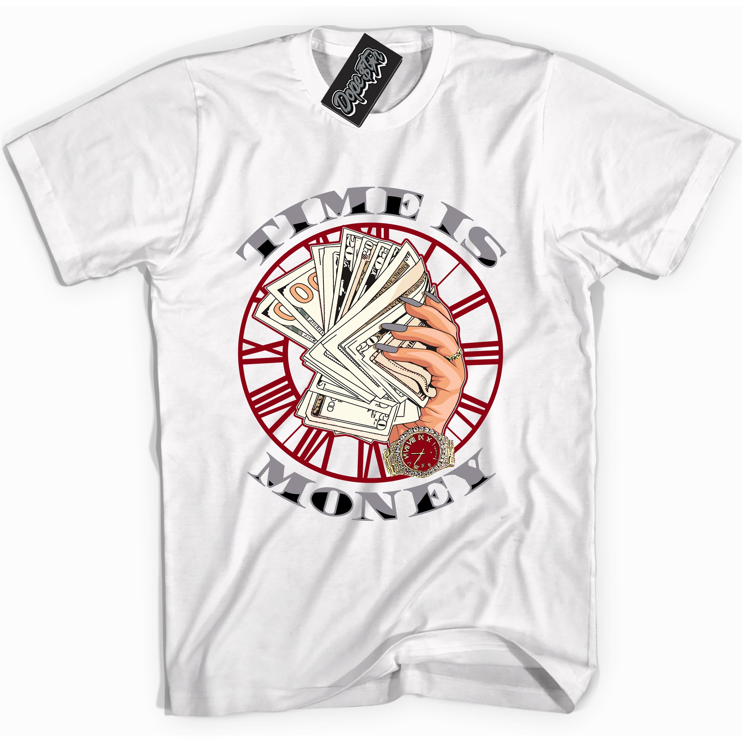 Cool White Shirt with “ Time Is Money” design that perfectly matches Bred Reimagined 4s Jordans.