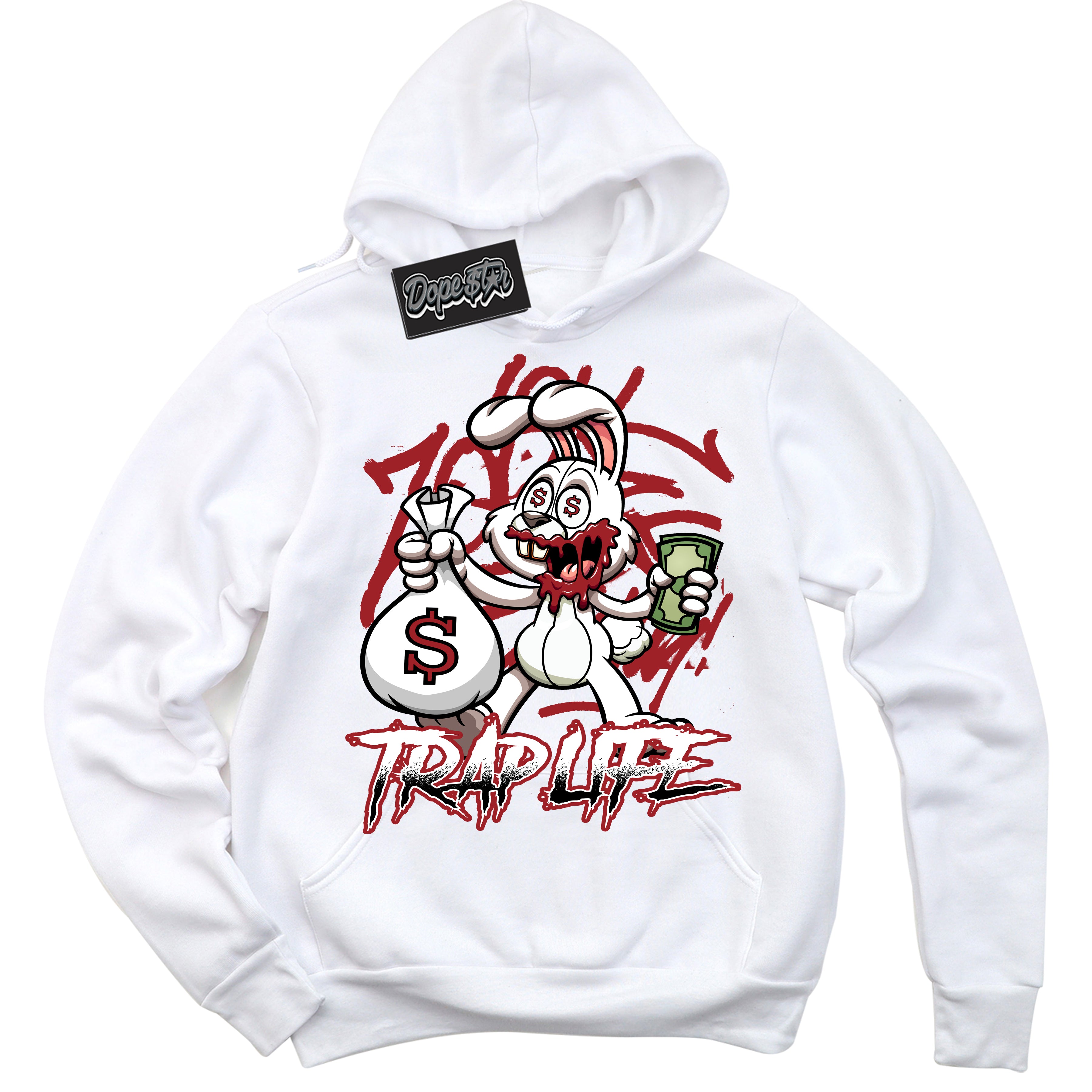 Cool White Hoodie With “ Trap Rabbit “ Design That Perfectly Matches Lost And Found 1s Sneakers.