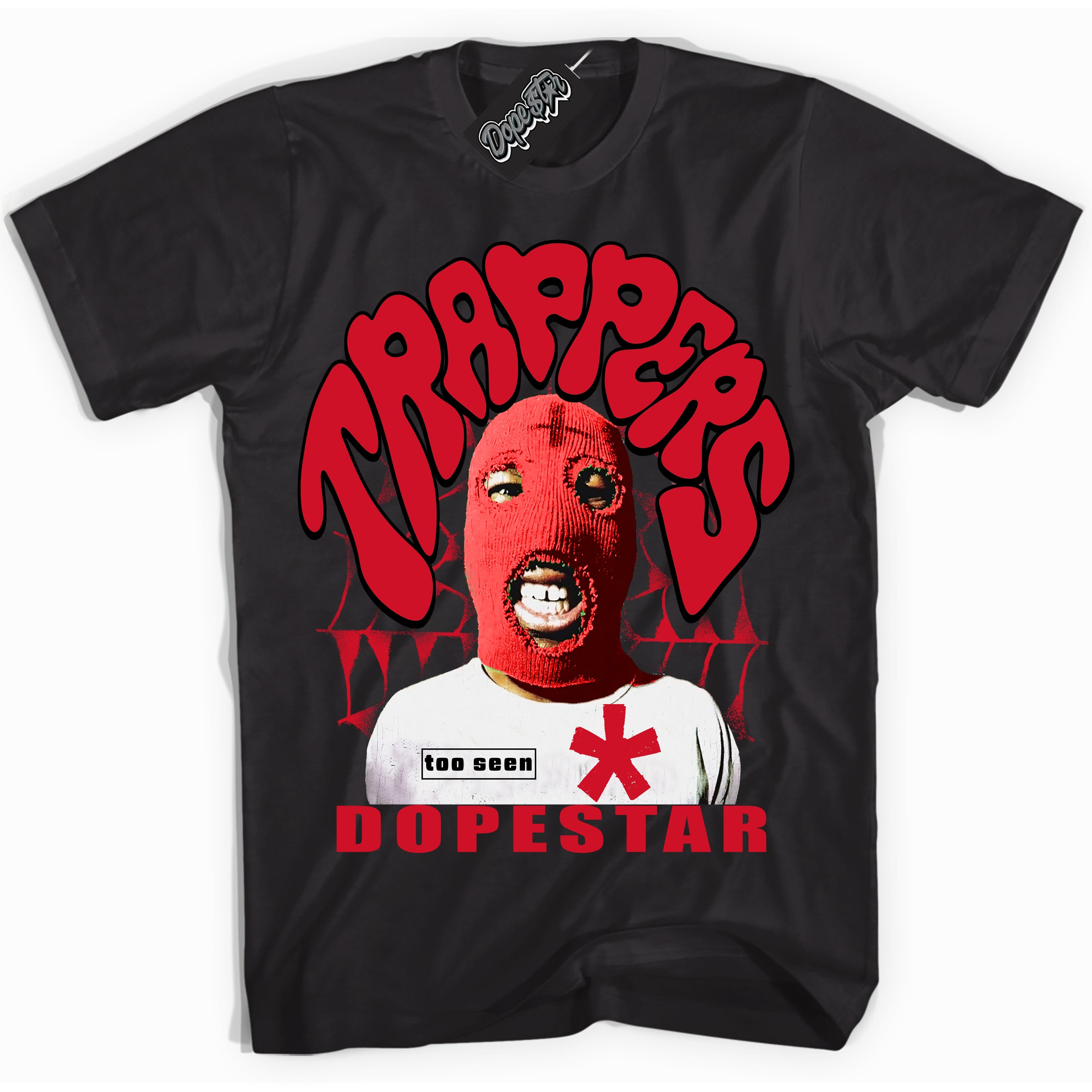 Black “Trappers” T-shirt by Dope Star Brand®, styled to match Chicago 1s sneakers