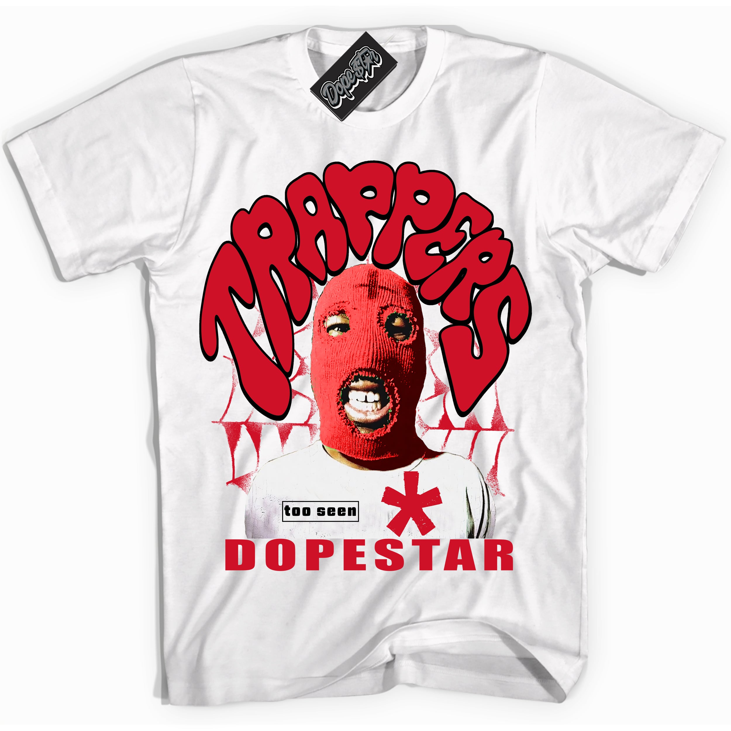 White “Trappers” T-shirt by Dope Star Brand®, styled to match Chicago 1s sneakers