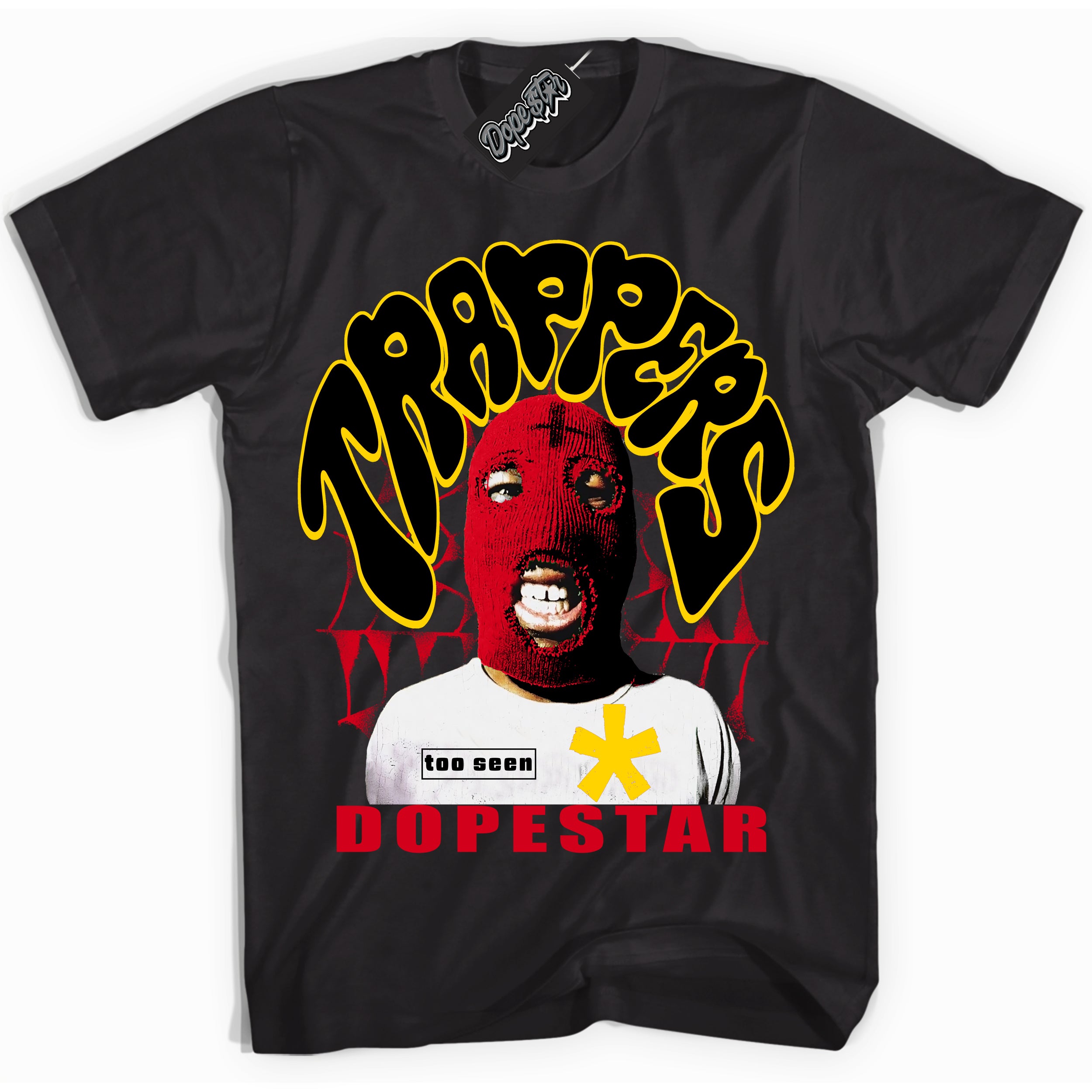 Black “Trappers” T-shirt by Dope Star Brand®, styled to match Quai 54 1s sneakers