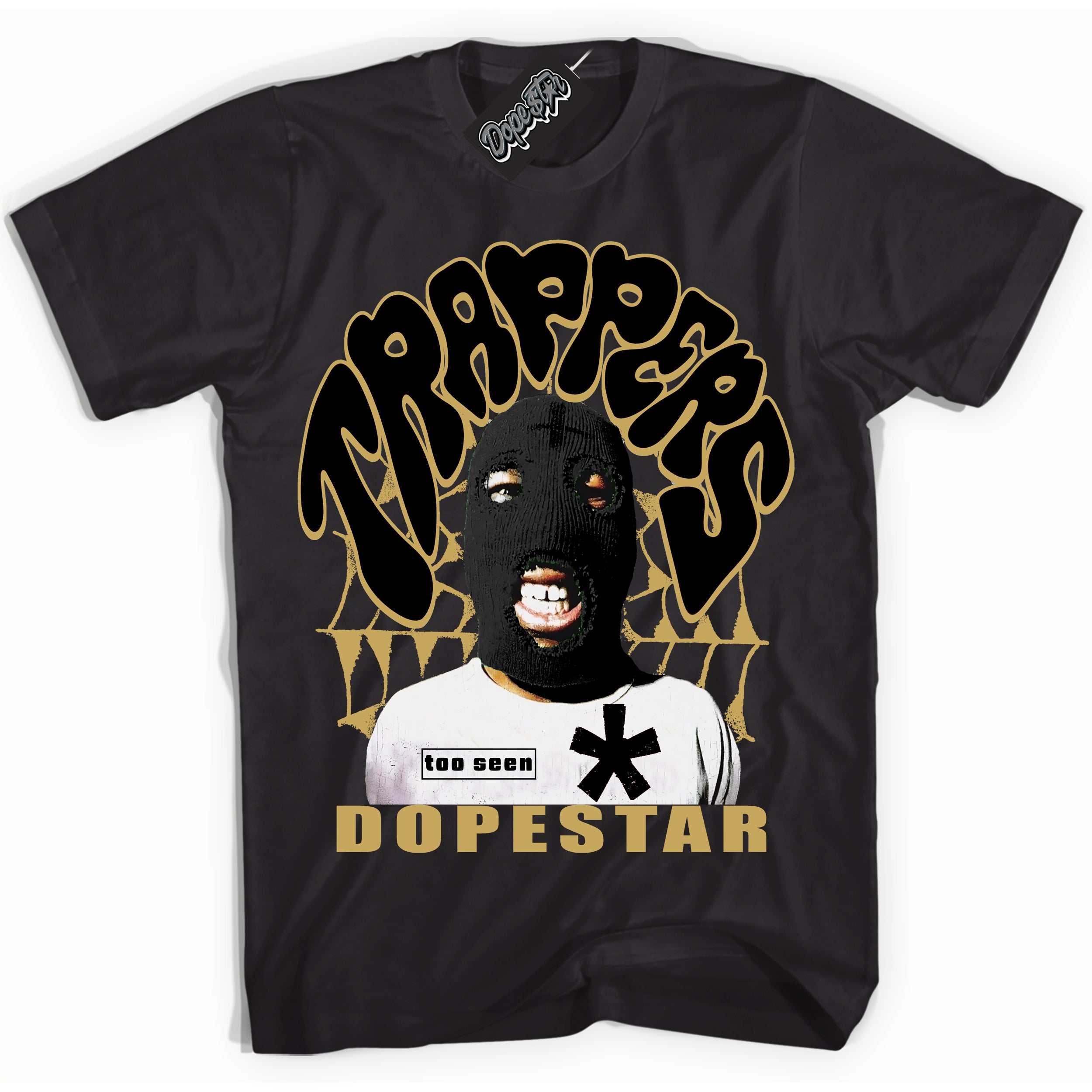 Black “Trappers” T-shirt by Dope Star Brand®, styled to match Rookie of The Year 1s sneakers