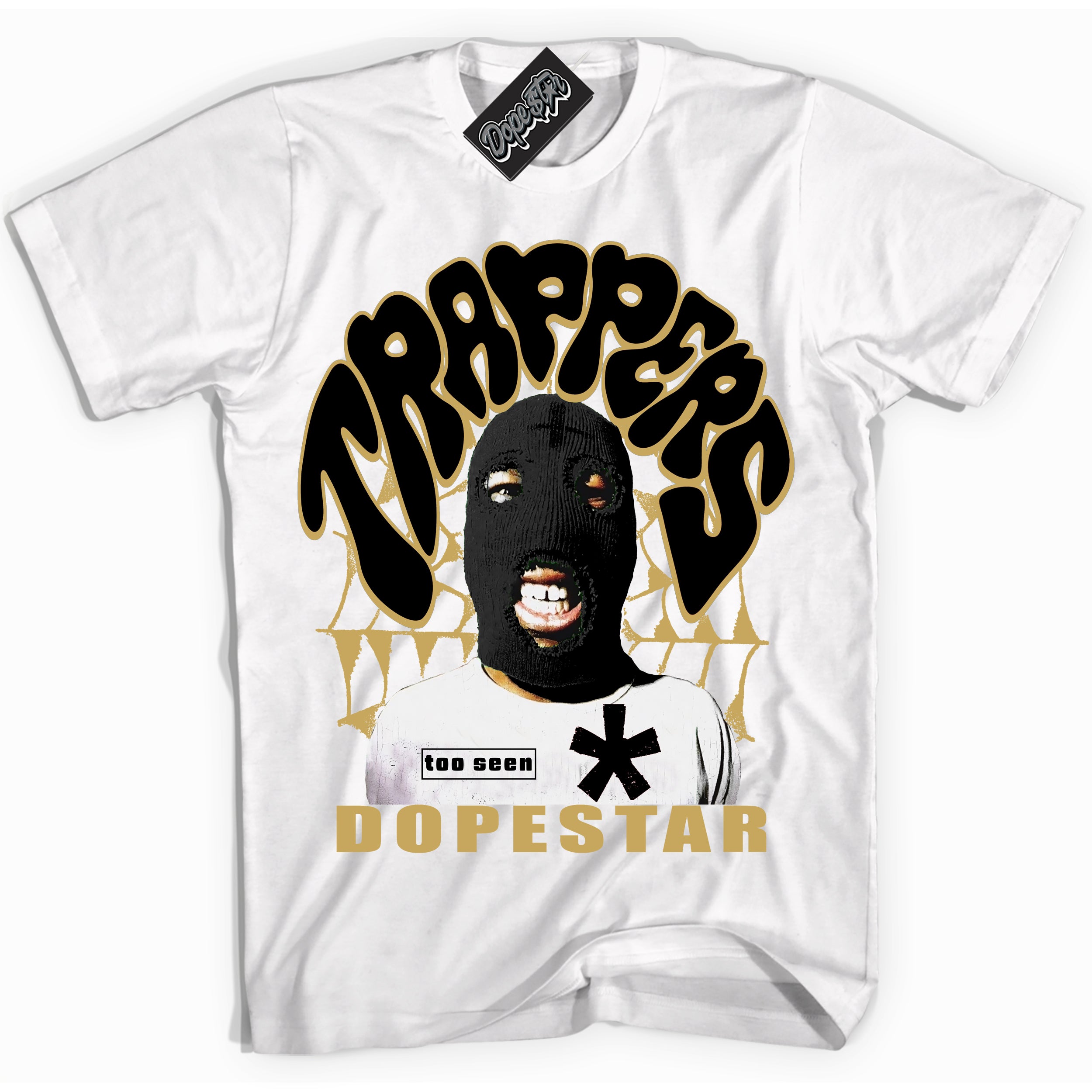 White “Trappers” T-shirt by Dope Star Brand®, styled to match Rookie of The Year 1s sneakers