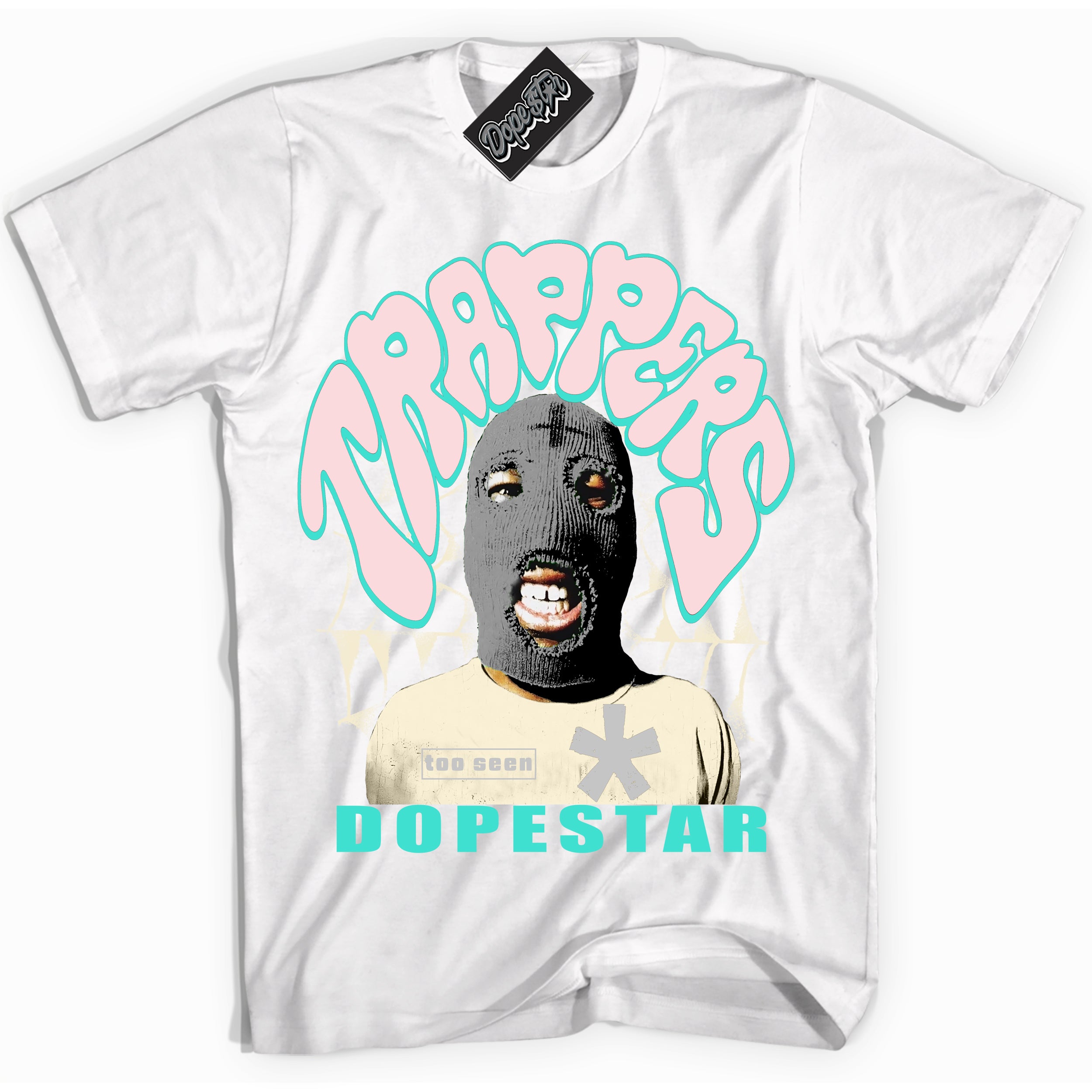 White “Trappers” T-shirt by Dope Star Brand®, styled to match Soft Pearl 1s sneakers