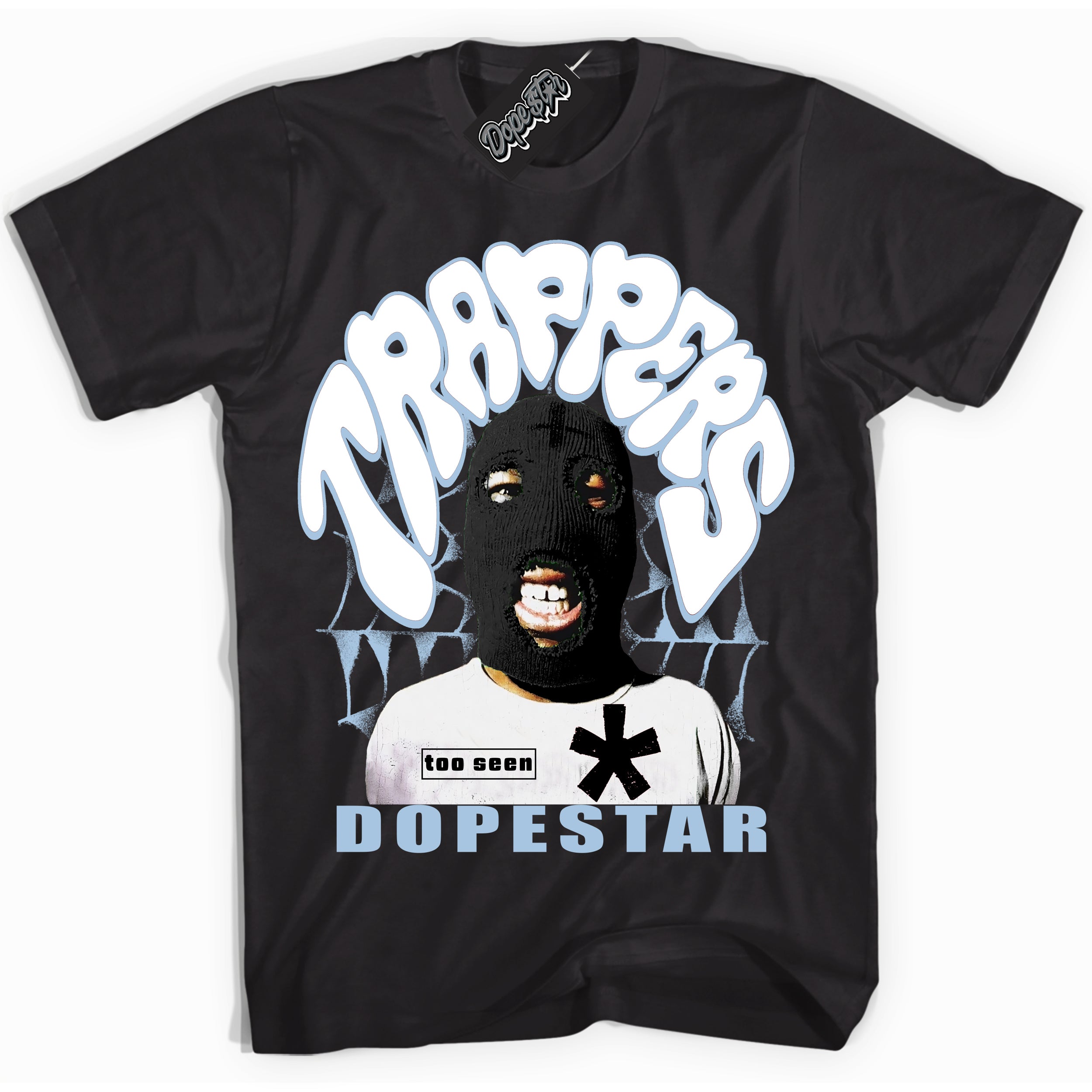 Black “Trappers” T-shirt by Dope Star Brand®, styled to match Reverse Panda Dunk sneakers