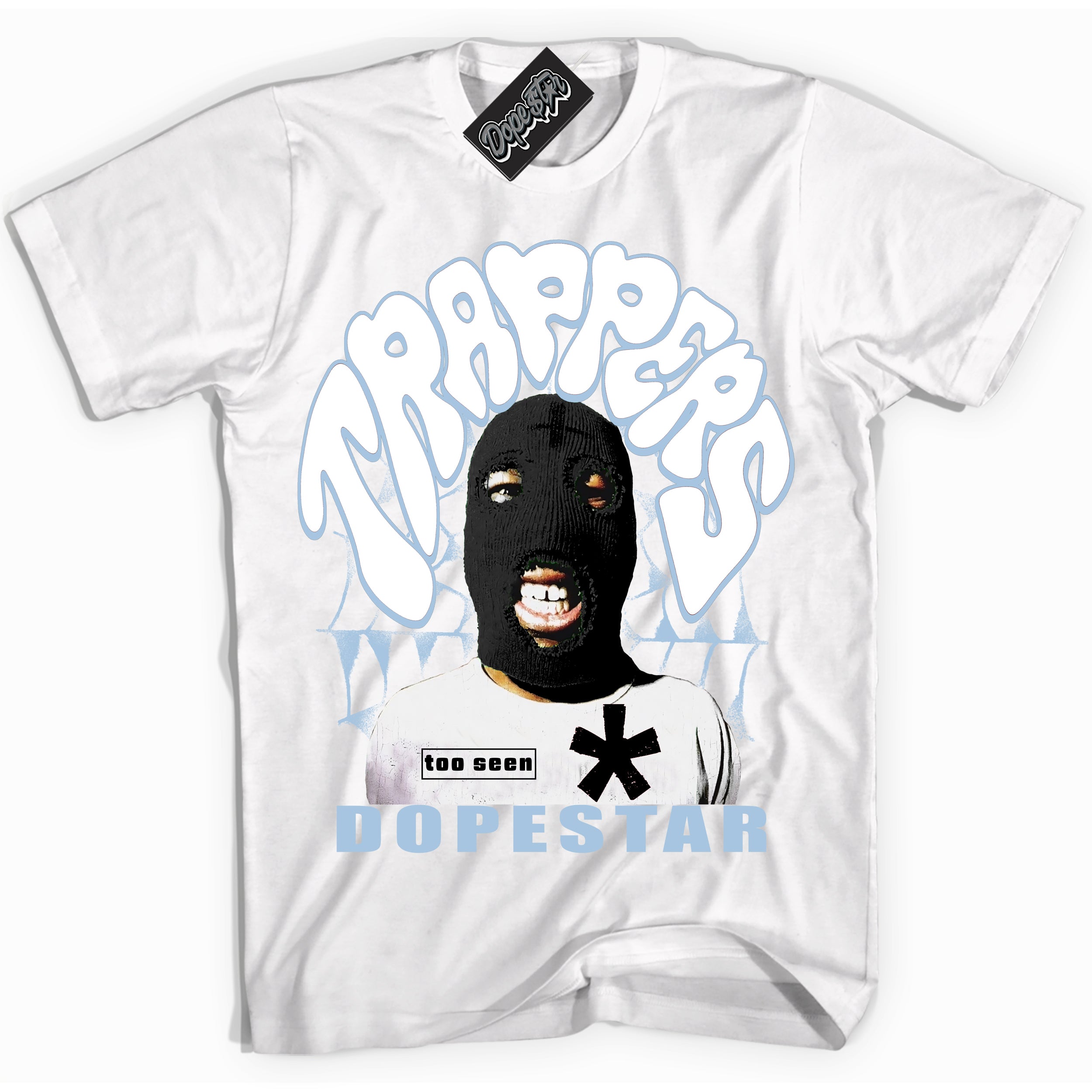 White “Trappers” T-shirt by Dope Star Brand®, styled to match Reverse Panda Dunk sneakers