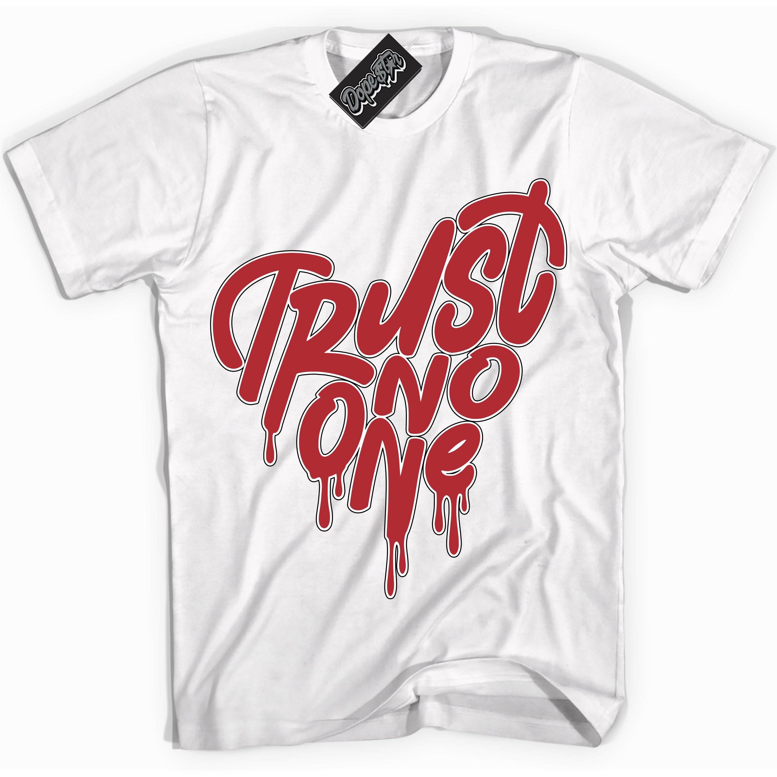 Cool White graphic tee with “ Trust No One Heart ” print, that perfectly matches Lost And Found 1s sneakers