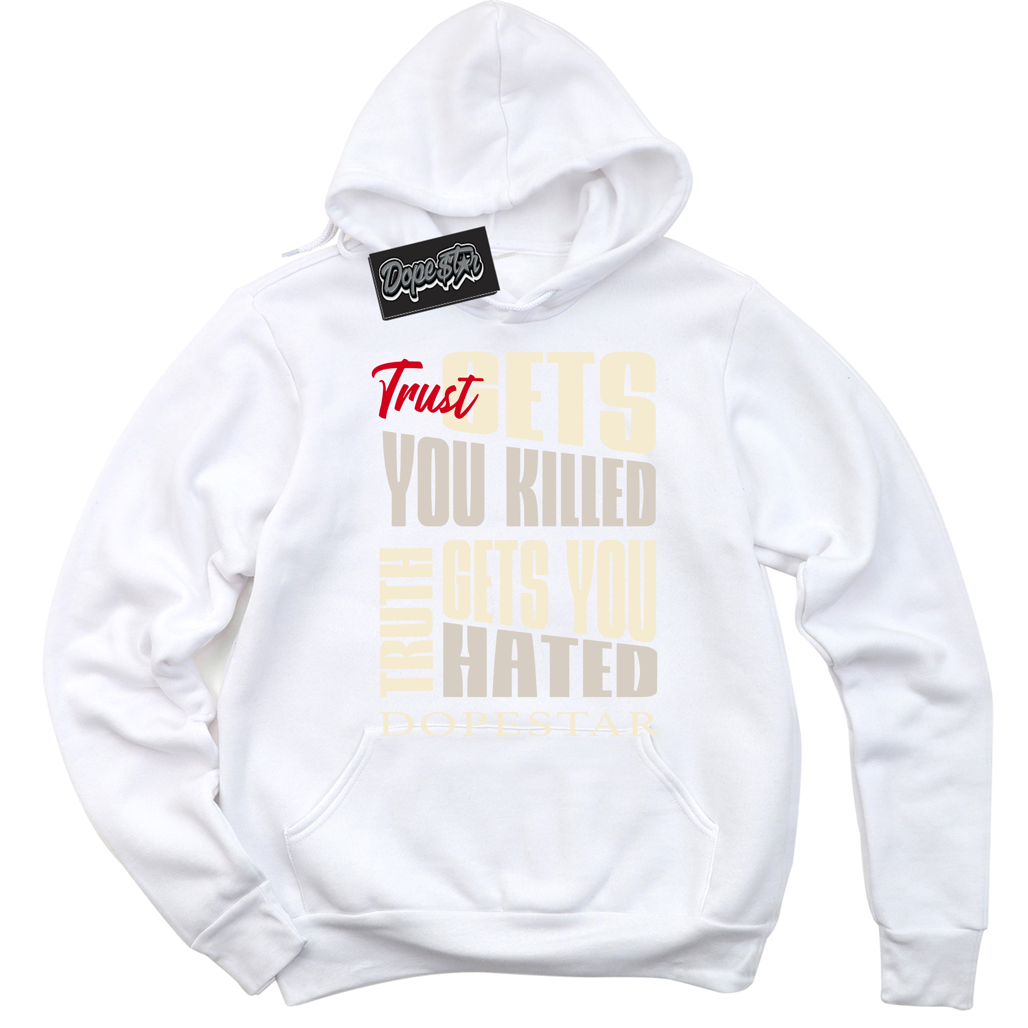 White “Trust Truth” Hoodie by Dope Star Brand®, styled to match Phantom 1s sneakers