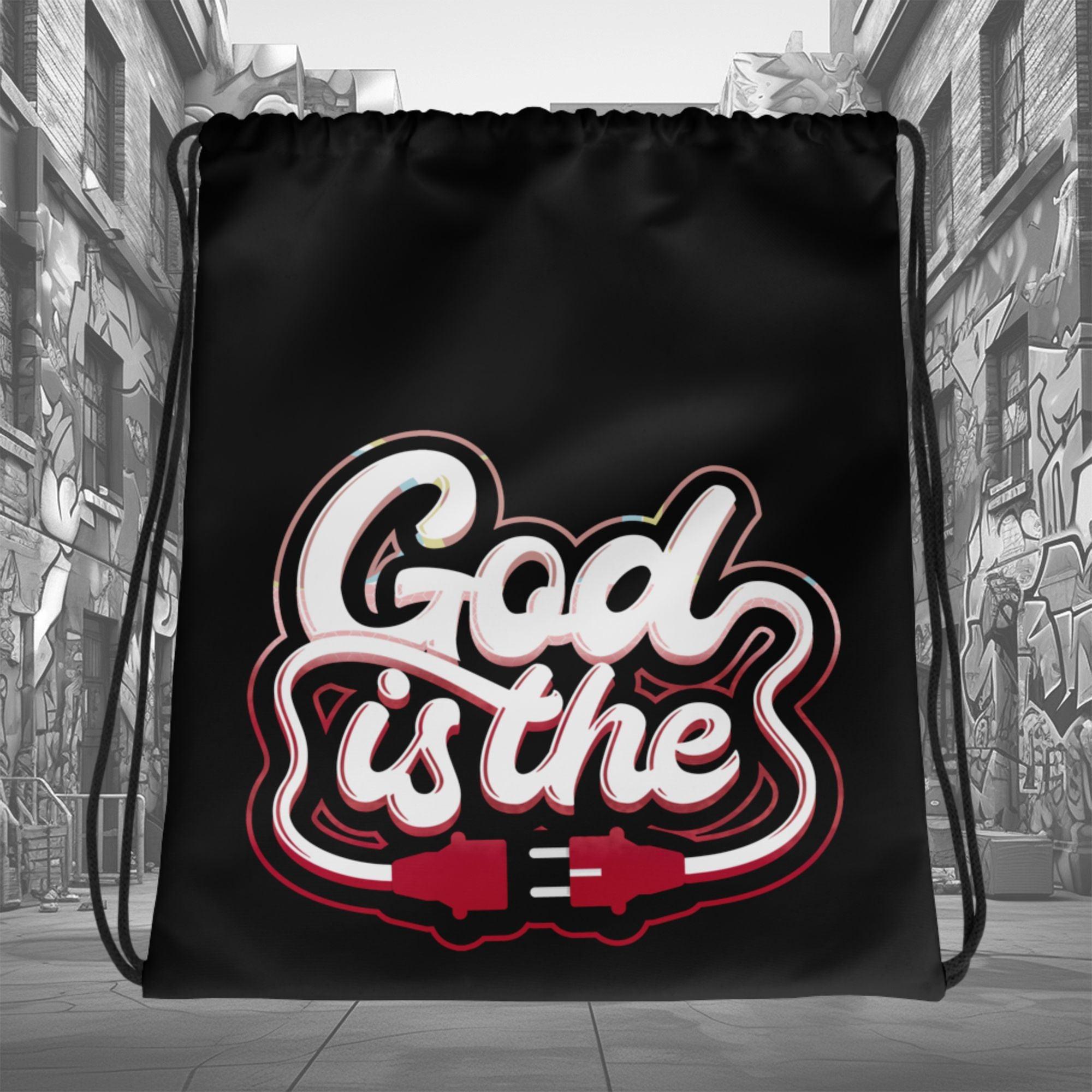 Amazing Black GOD IS THE Drawstring Bag AIR JORDAN 1 Retro High OG NEXT CHAPTER SPIDER-VERSE photo.